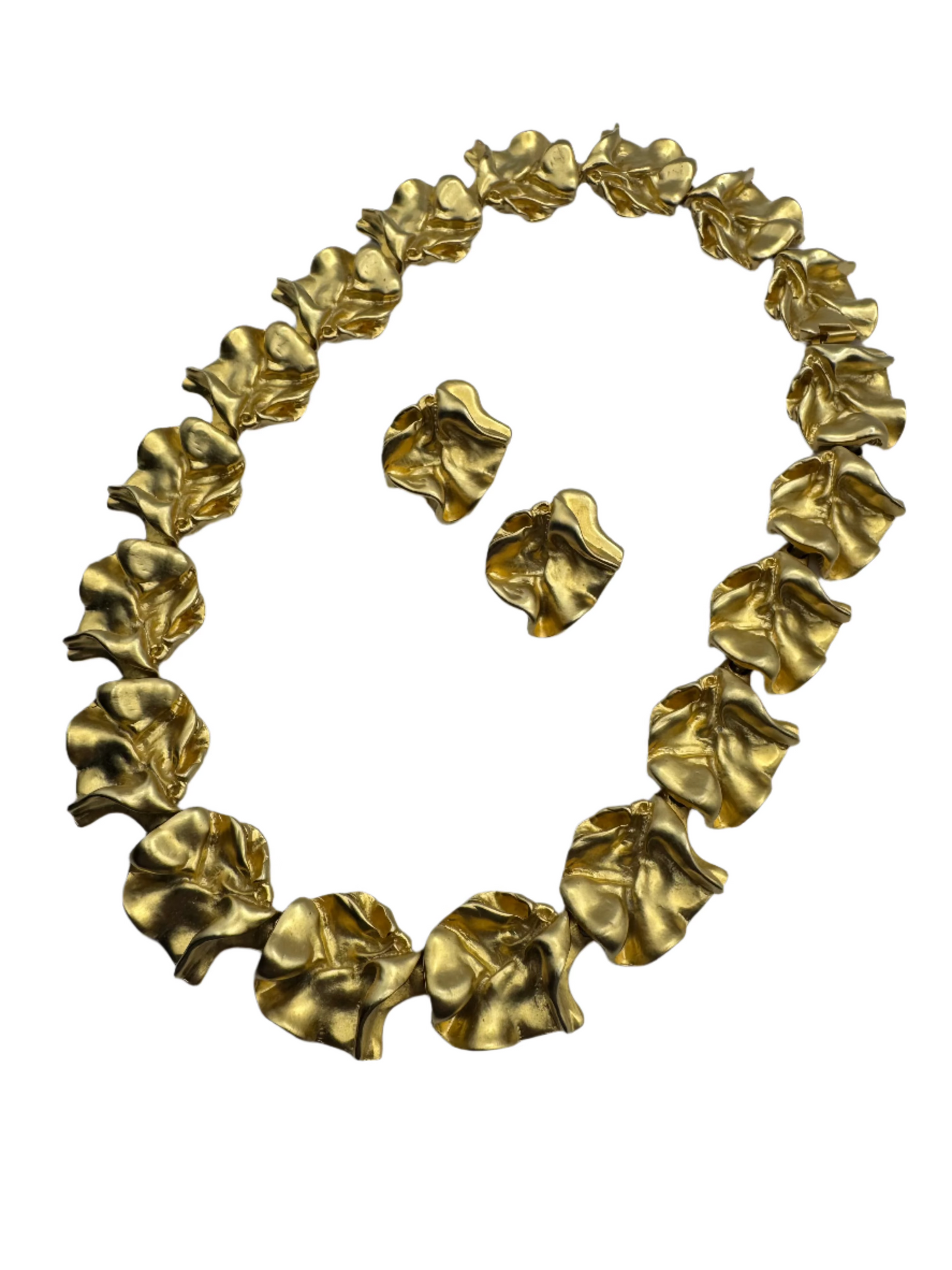 Vintage Les Bernard VO Runway "Ruffles" Necklace and Clipon Earring Set 1980s