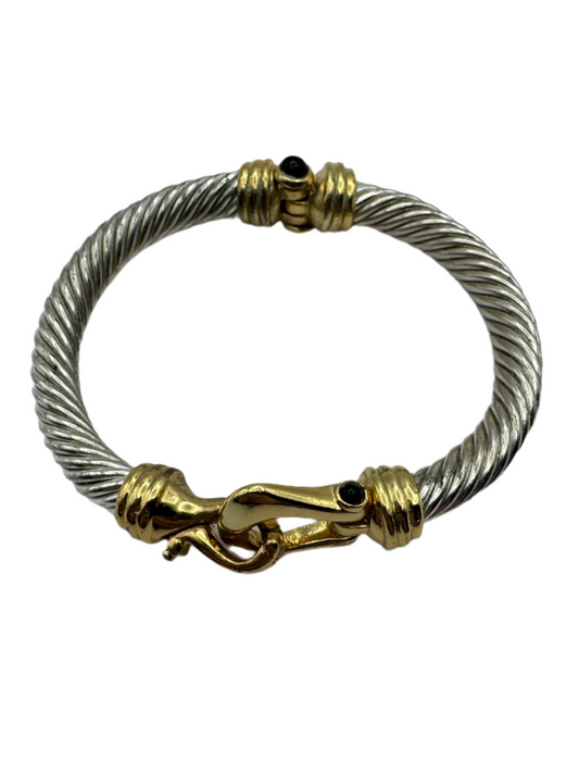 Vintage 2 Tone Twisted Cable Renaissance Revival Black Cabochon Bracelet