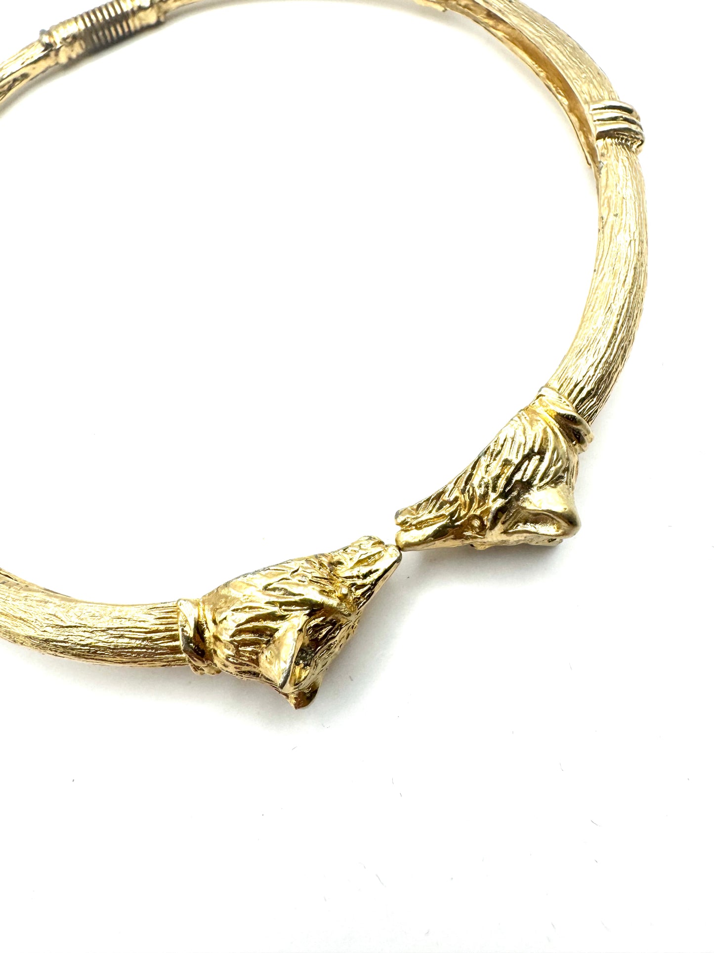 Vintage Textured Gold-Tone Hinged Collar Necklace with Fox Head