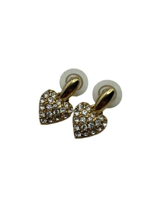 Vintage Swan Swarovski Signed Heart Drop Earrings with Clear Crystals