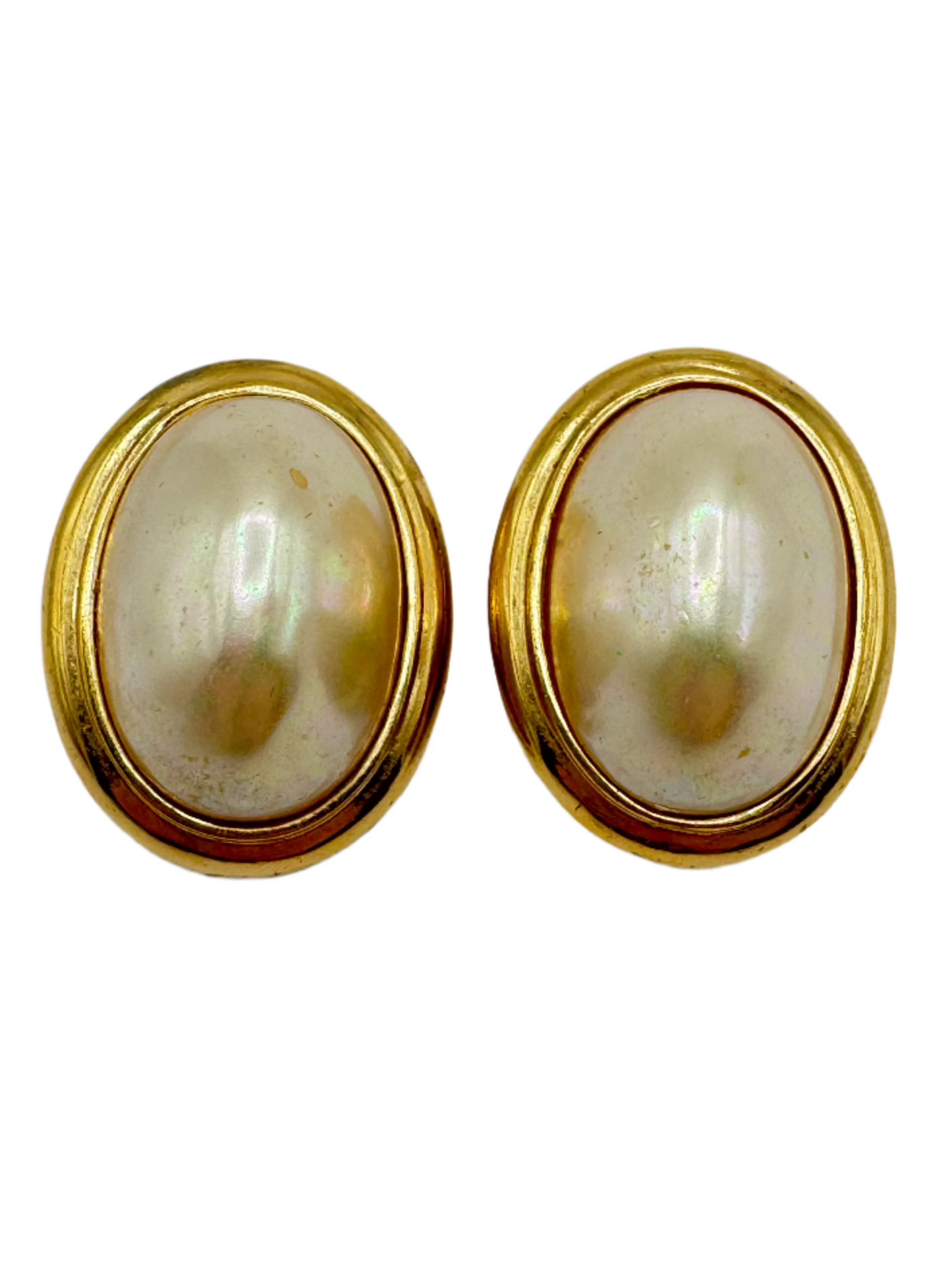 Vintage Ciner Clip-On Earrings with Faux Pearl Cabochons