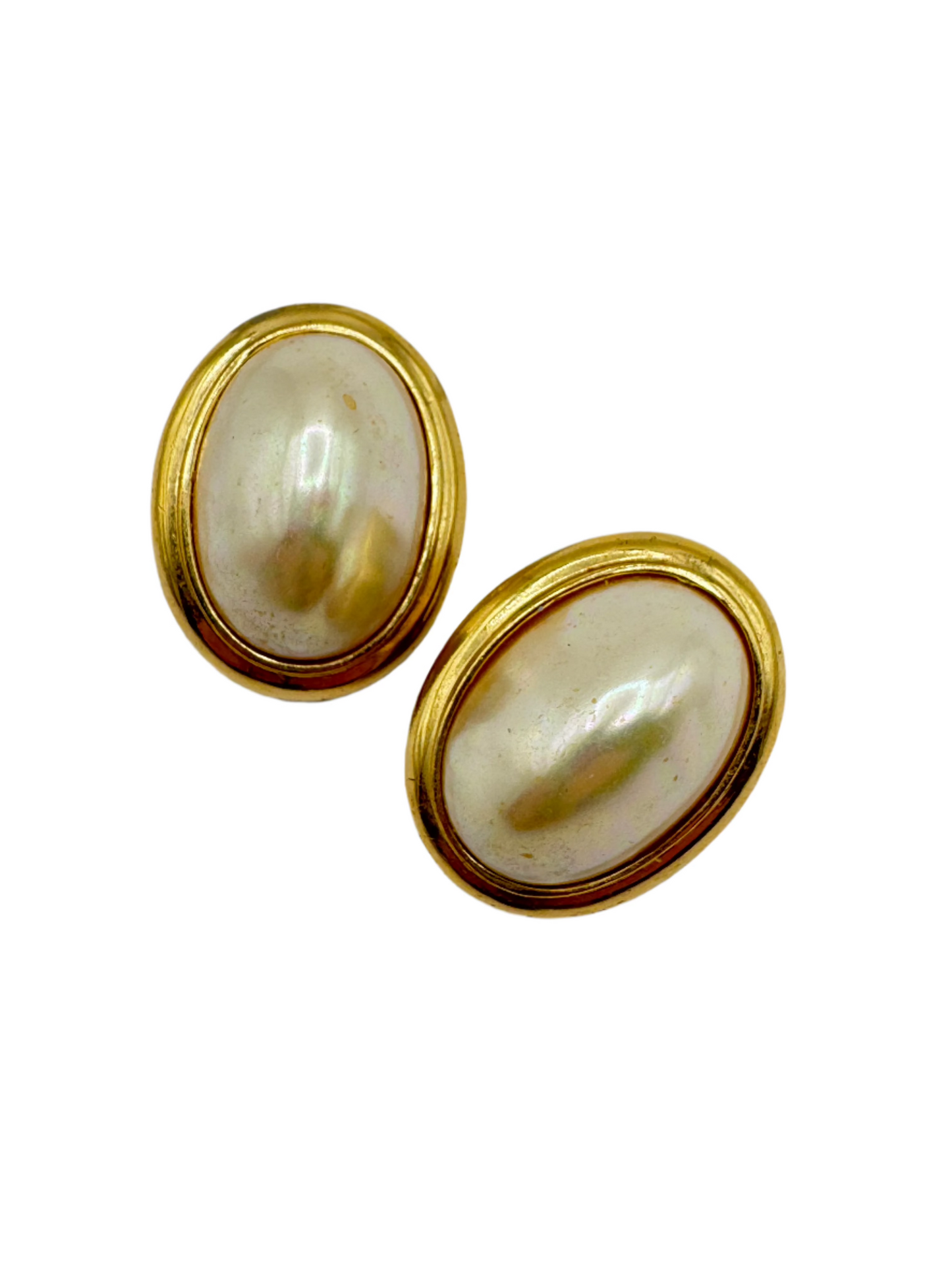 Vintage Ciner Clip-On Earrings with Faux Pearl Cabochons