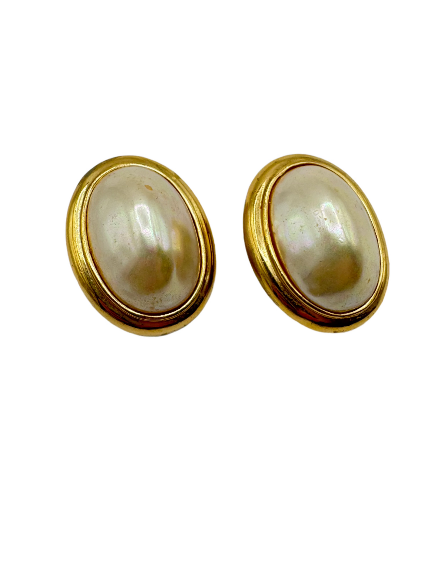 Vintage Ciner Clip-On Earrings with Faux Pearl Cabochons