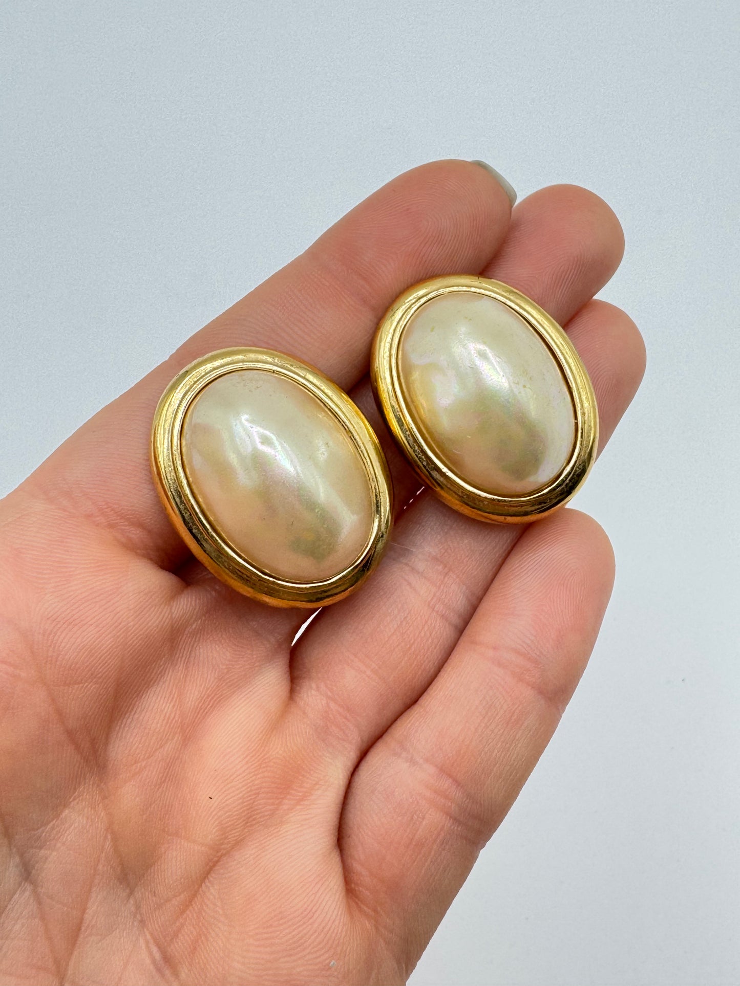 Vintage Ciner Clip-On Earrings with Faux Pearl Cabochons