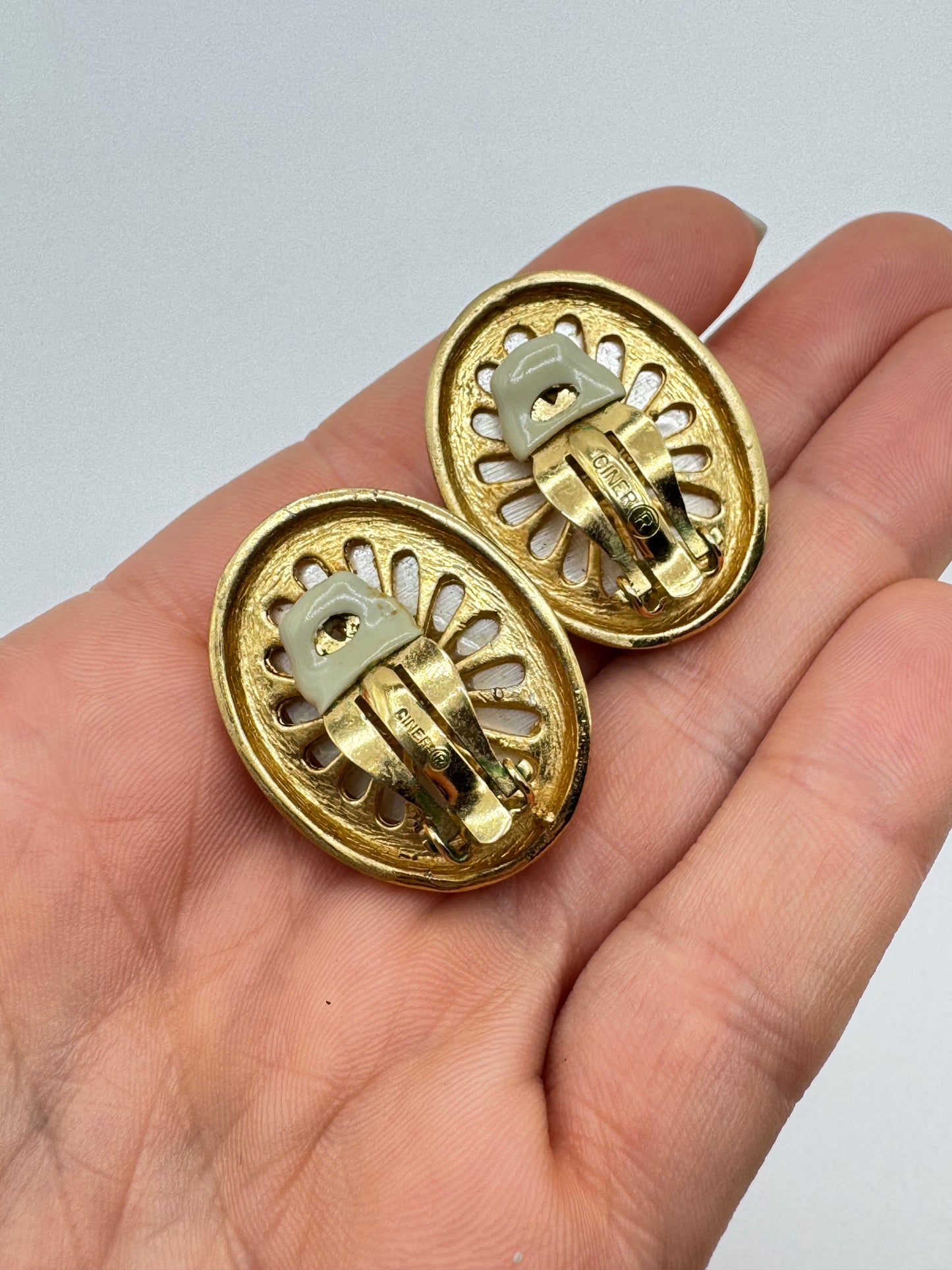 Vintage Ciner Clip-On Earrings with Faux Pearl Cabochons
