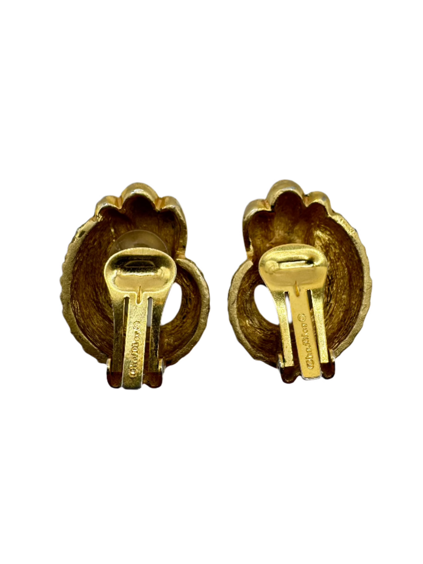 Vintage Christian Dior Textured Gold Clip-On Earrings, 1980s