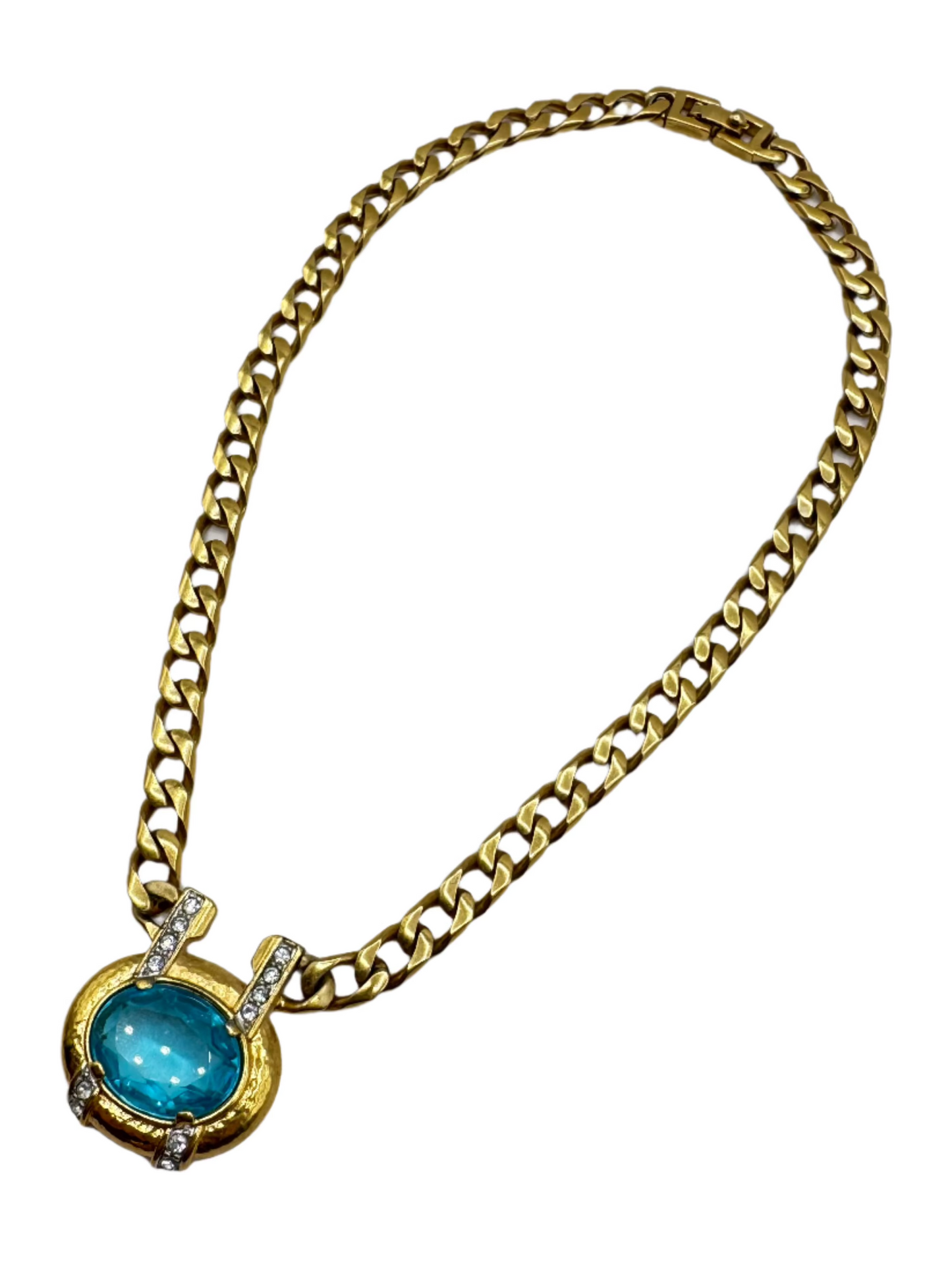 Vintage Monet Statement Necklace with Bold Blue Glass Stone Centerpiece