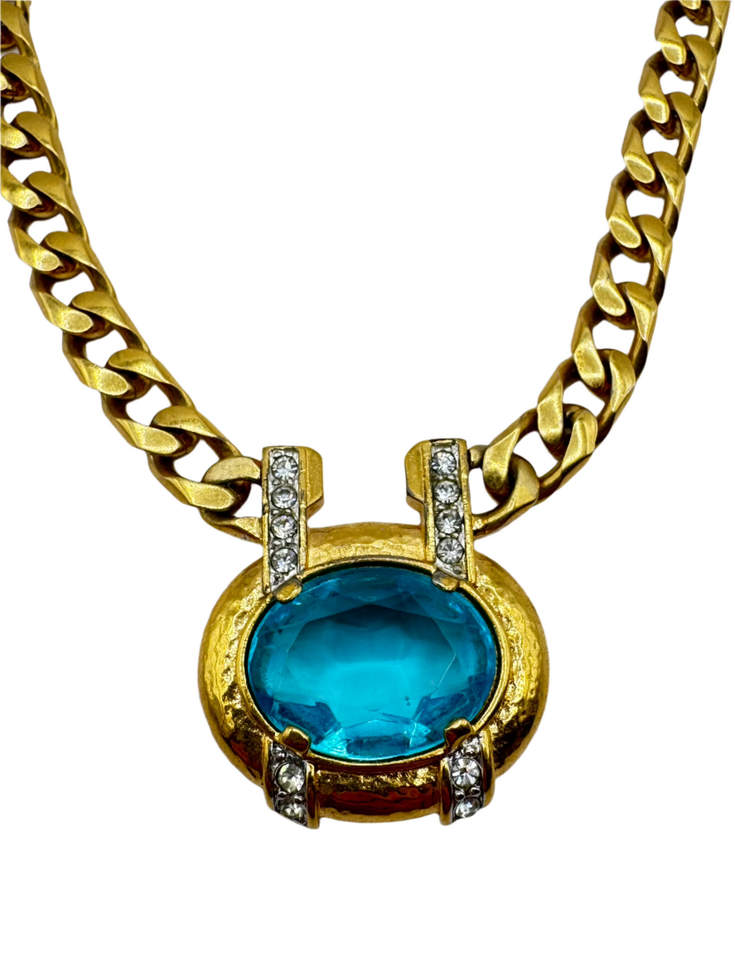 Vintage Monet Statement Necklace with Bold Blue Glass Stone Centerpiece