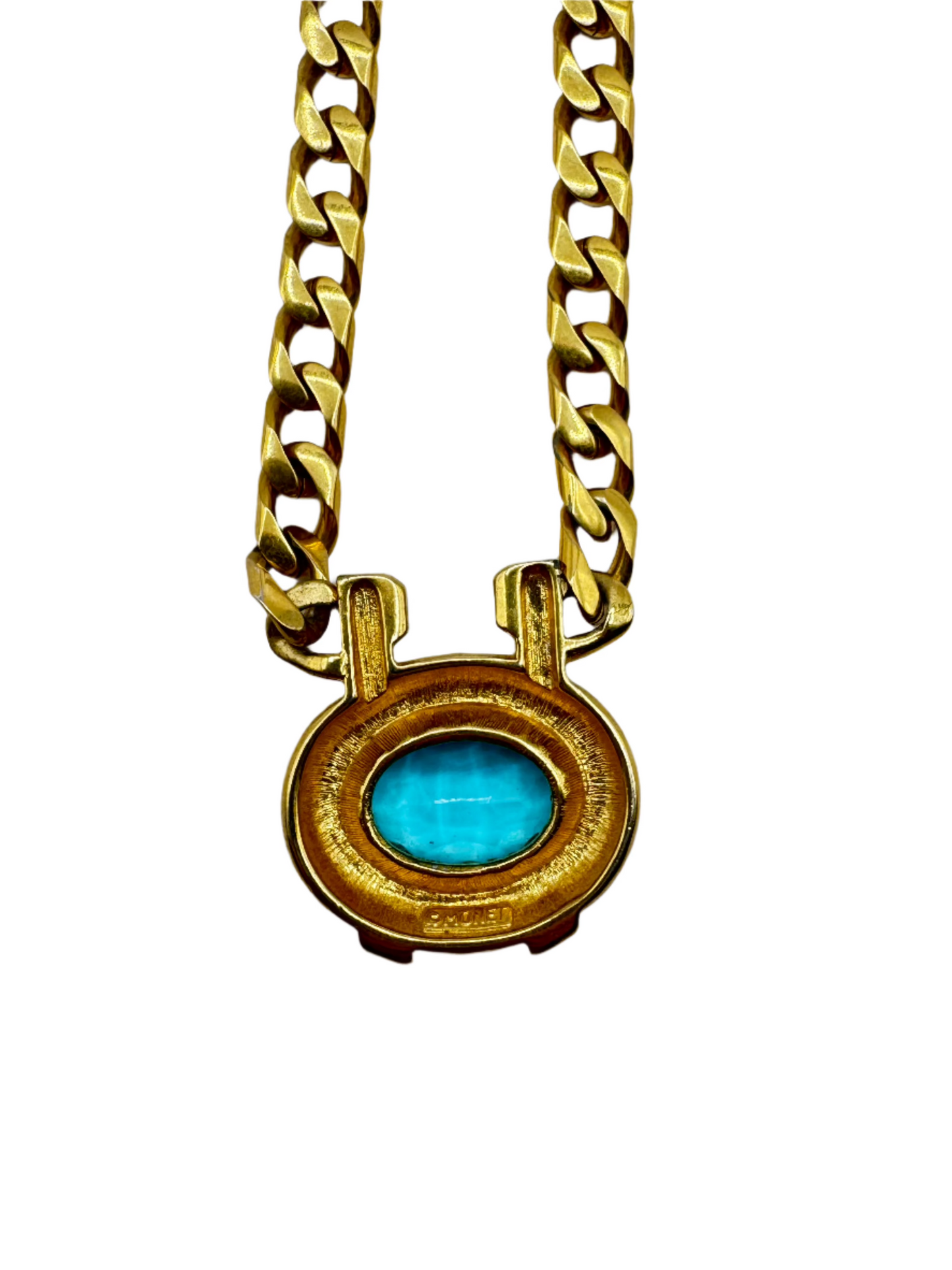 Vintage Monet Statement Necklace with Bold Blue Glass Stone Centerpiece