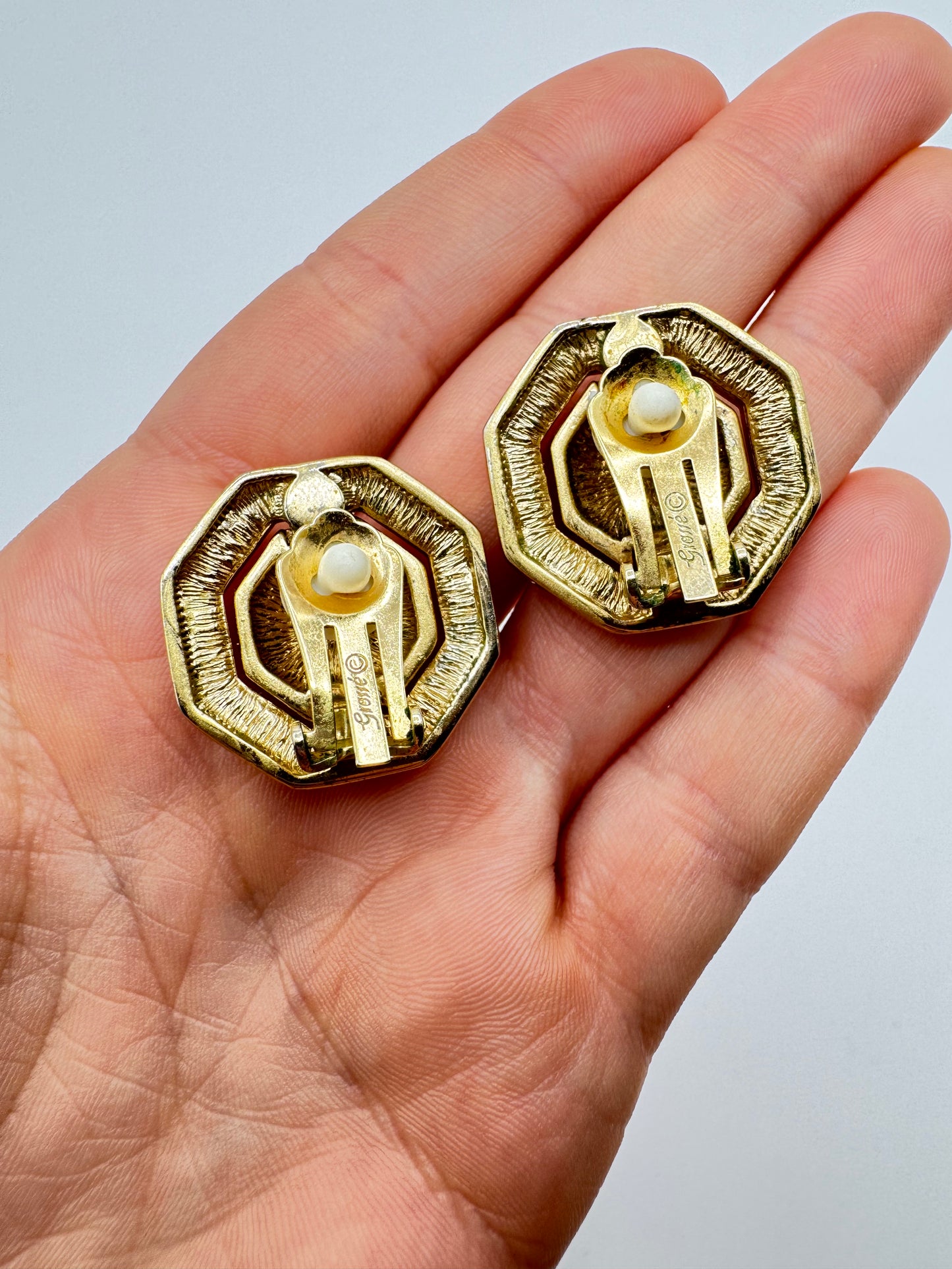 Vintage Grosse Octagonal Earrings with Black Center & Pave Crystals