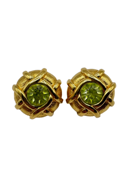 Vintage Replica Lime Green Crystal Clip-On Earrings (1980s)