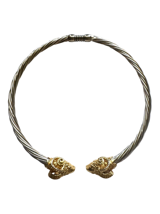 Vintage Twin Ram Head Collar Necklace Gold & Silver Tone Statement Piece