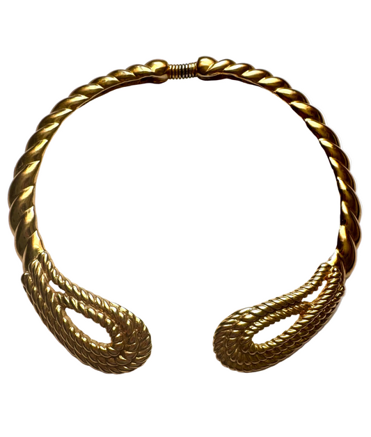 Vintage Bold Gold-Tone Rope Twist Torque Collar Necklace