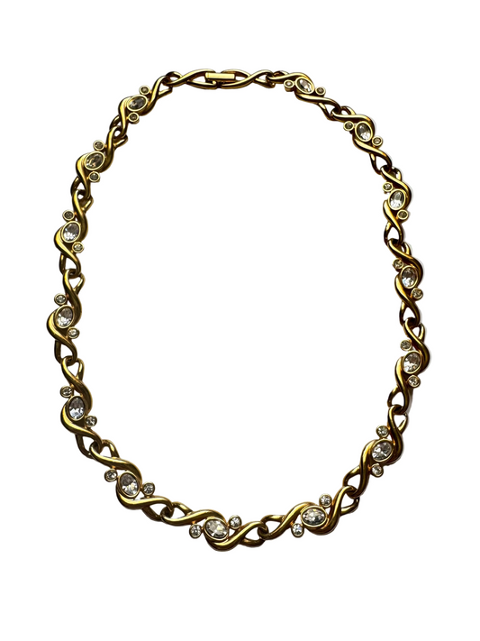 Vintage Swarovski Gold Plated Necklace with Crystal Accents