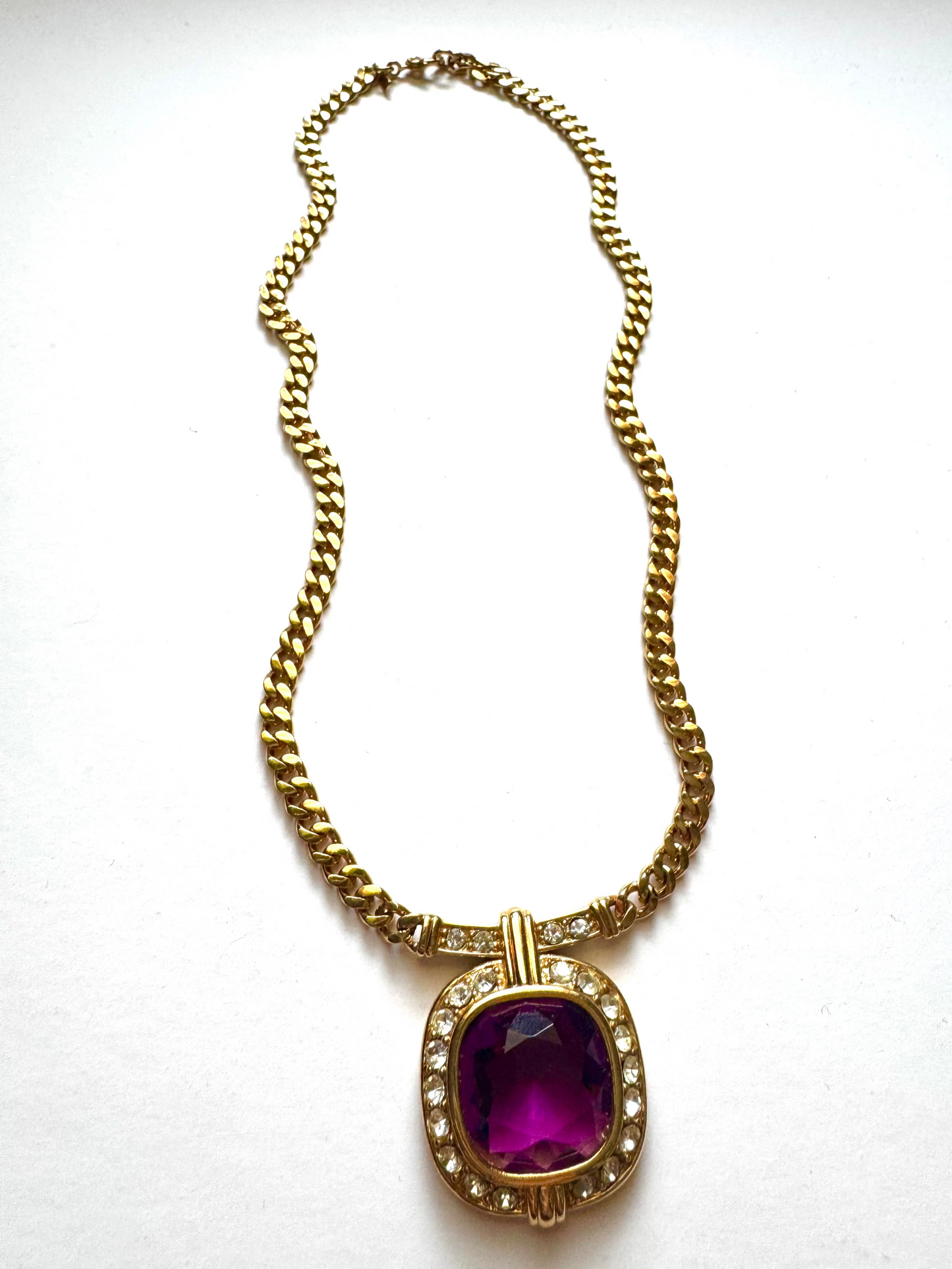 Vintage Monet Gold Chain Necklace with Amethyst Glass Pendant