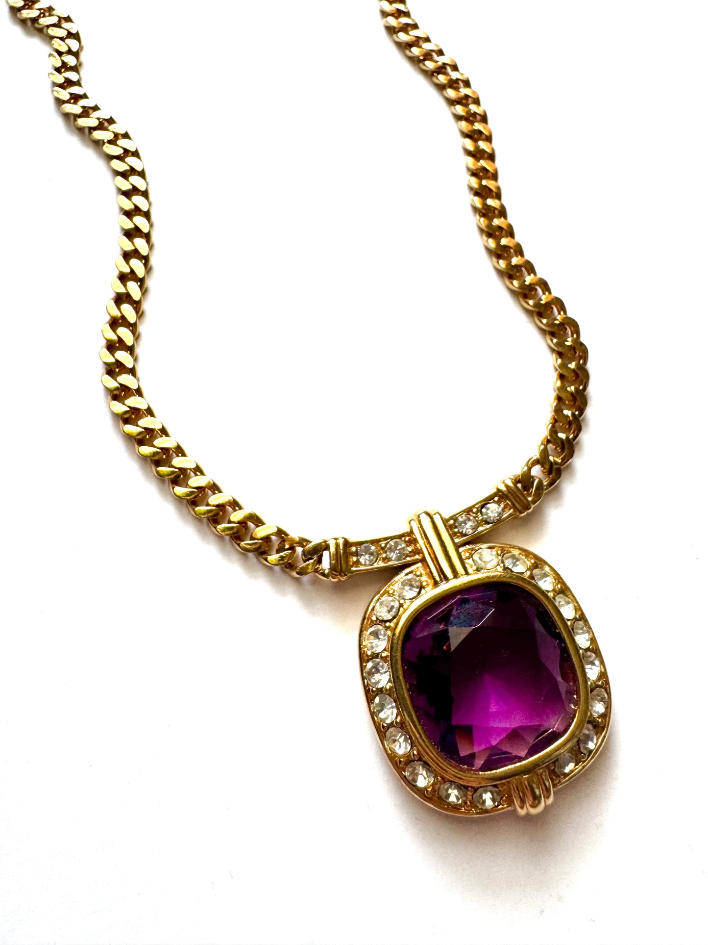 Vintage Monet Gold Chain Necklace with Amethyst Glass Pendant