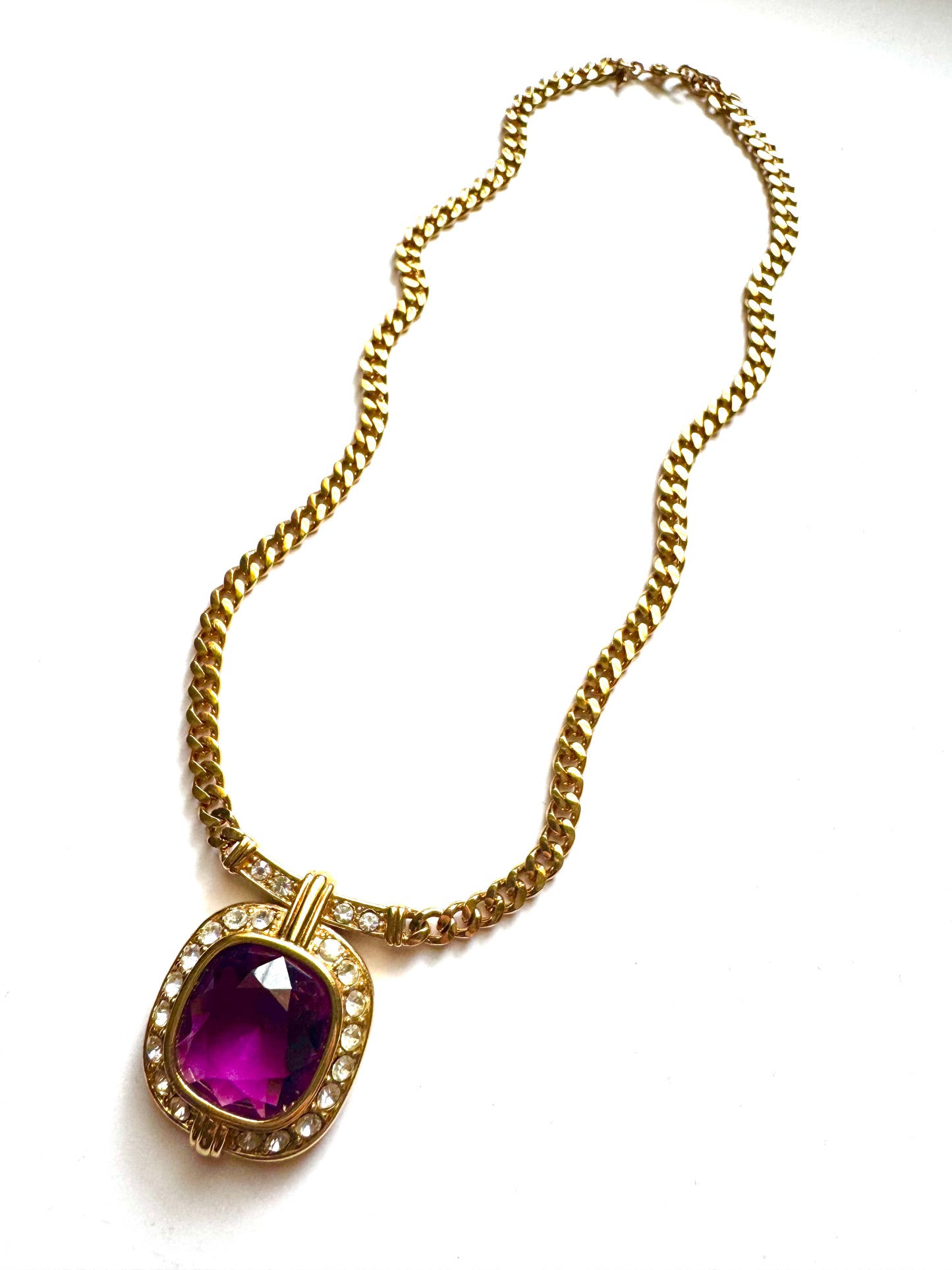 Vintage Monet Gold Chain Necklace with Amethyst Glass Pendant