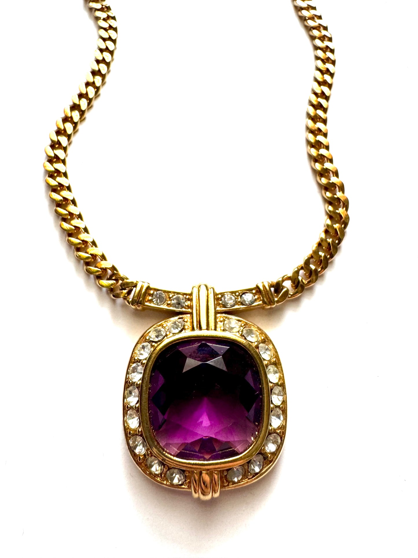Vintage Monet Gold Chain Necklace with Amethyst Glass Pendant