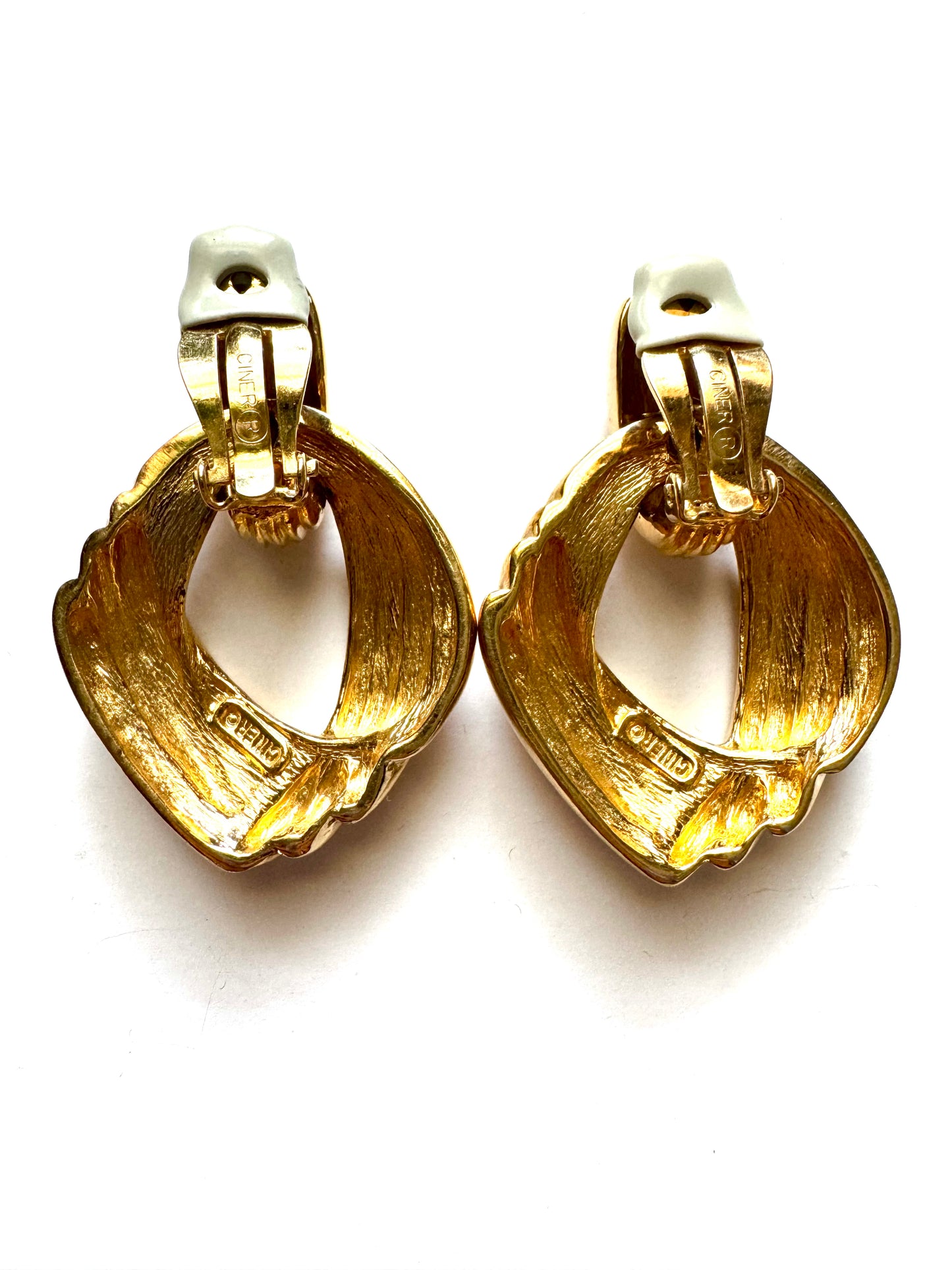 Vintage 1980s Signed Ciner Gold-Tone Dangle Clip-On Earrings