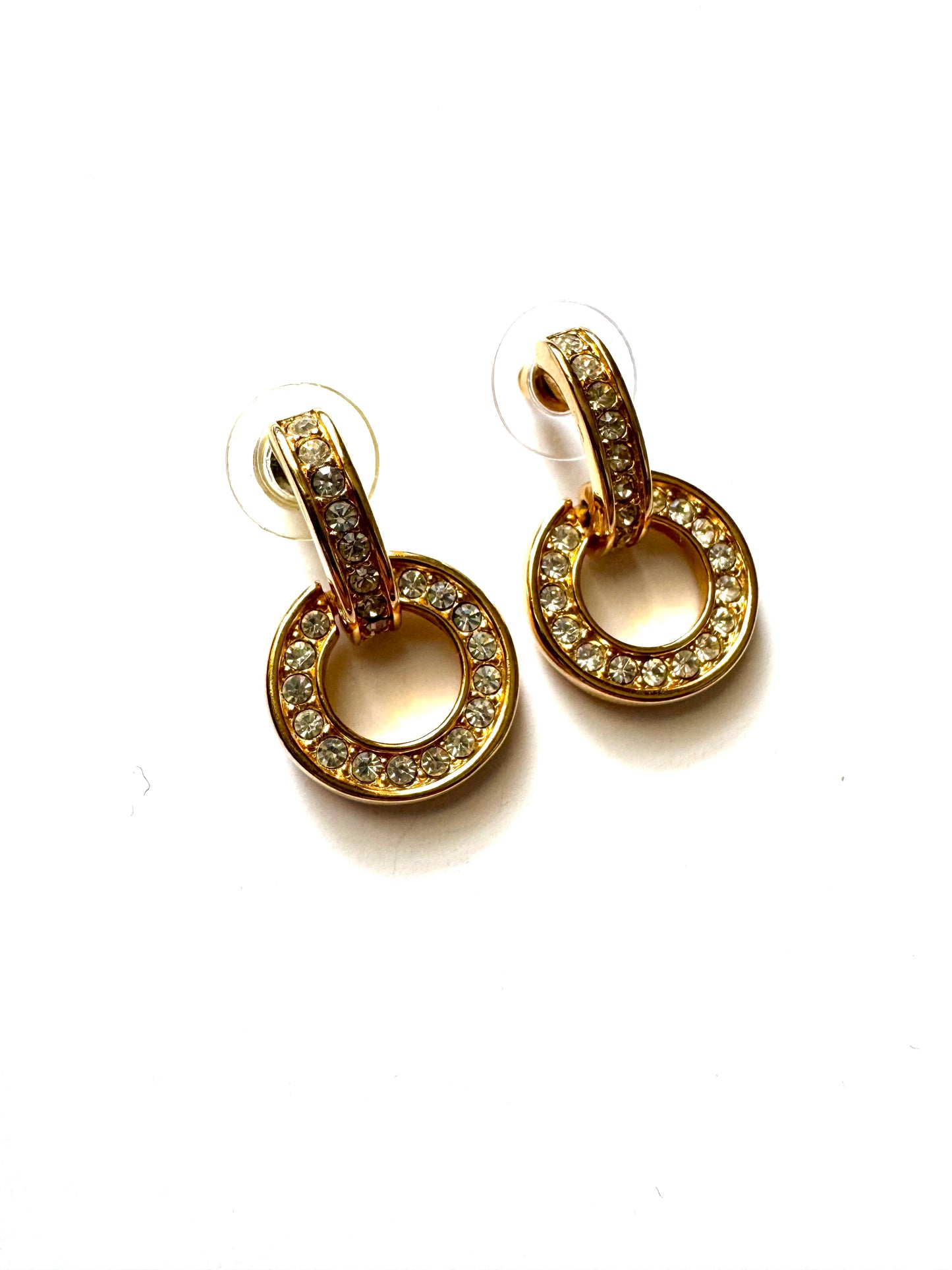 Vintage Signed Swan Swarovski Crystal Circle Drop Earrings