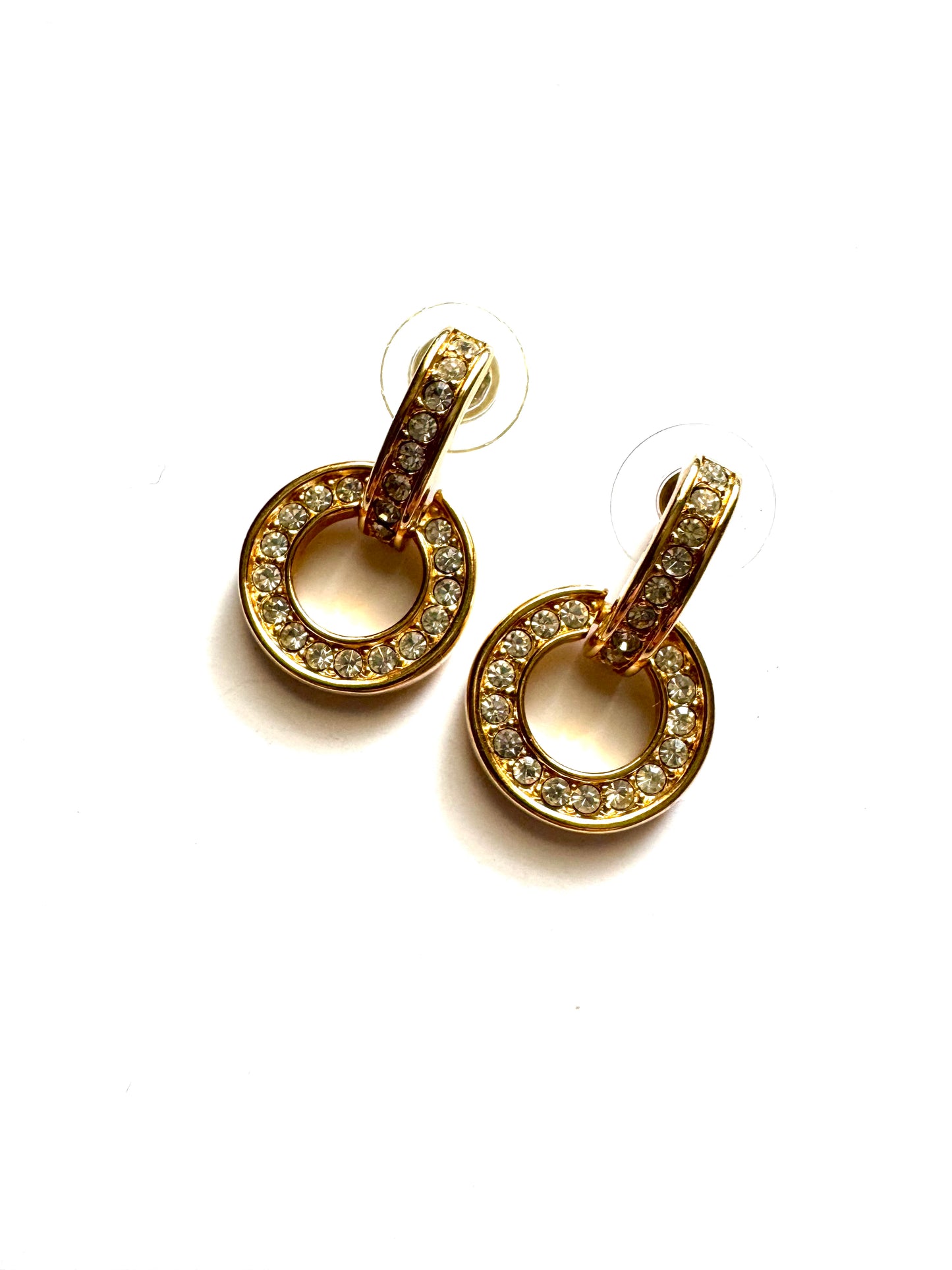 Vintage Signed Swan Swarovski Crystal Circle Drop Earrings