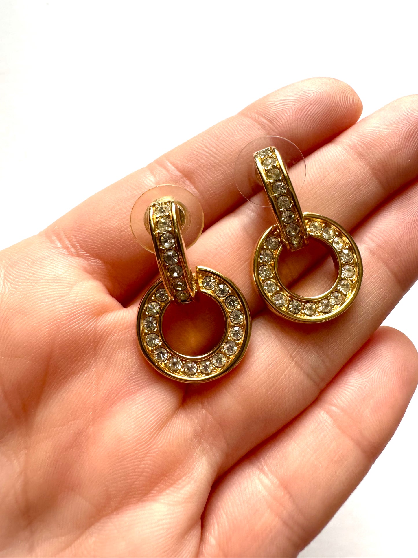 Vintage Signed Swan Swarovski Crystal Circle Drop Earrings