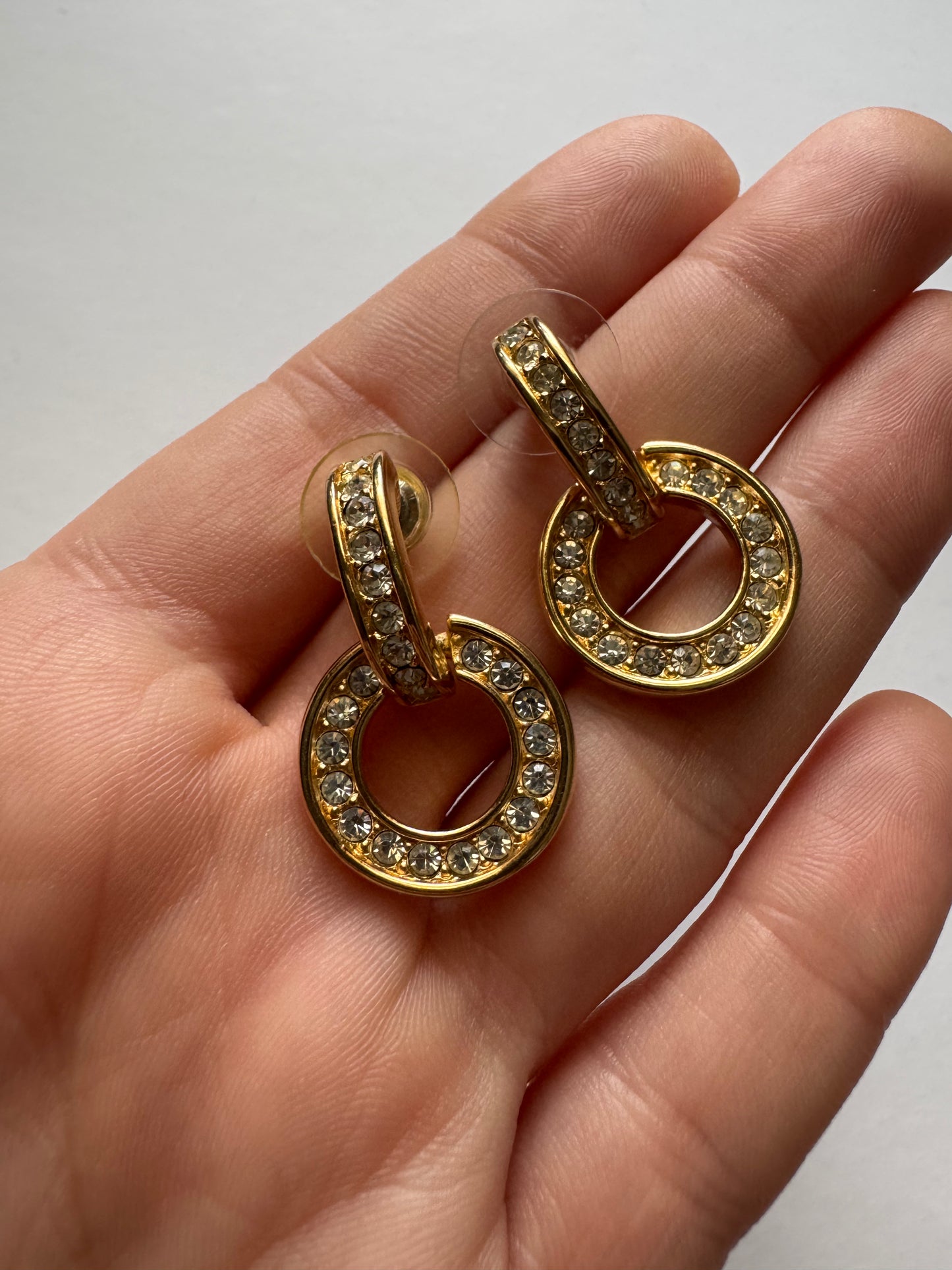 Vintage Signed Swan Swarovski Crystal Circle Drop Earrings