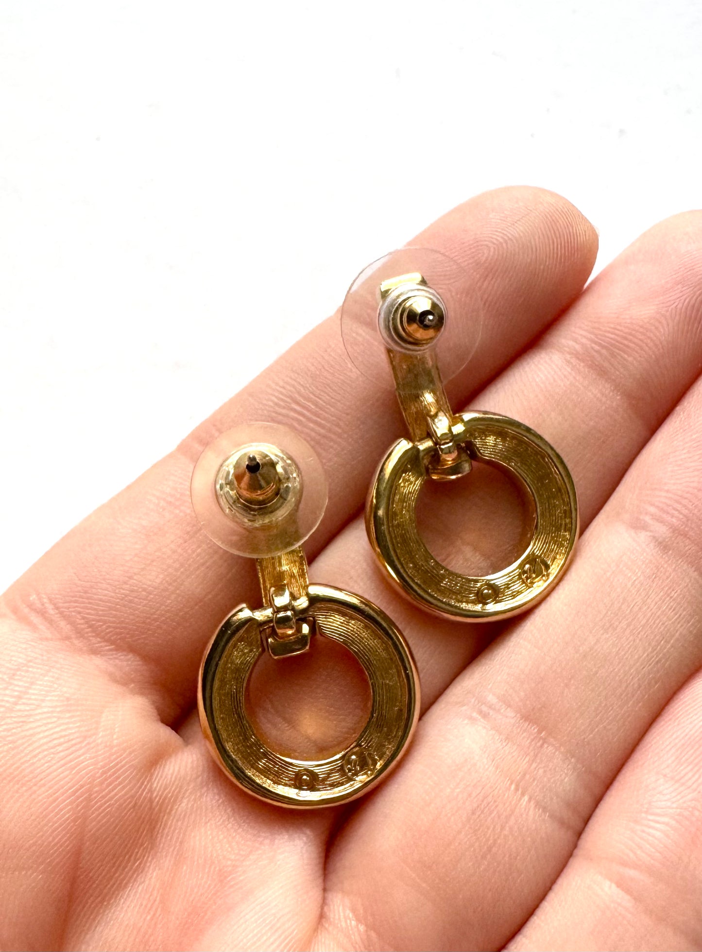 Vintage Signed Swan Swarovski Crystal Circle Drop Earrings