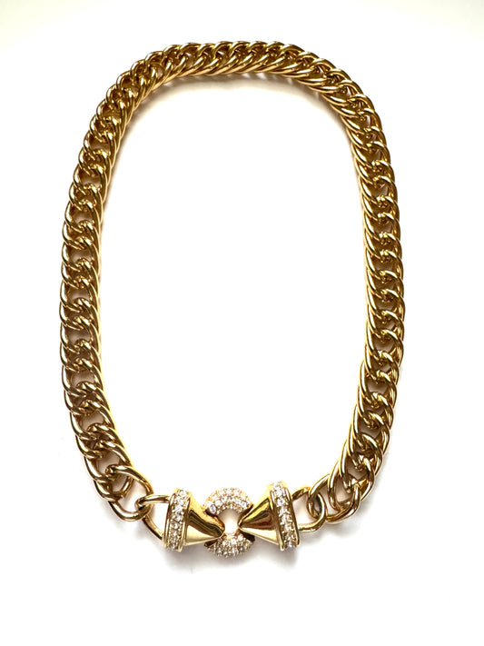 Vintage Nolan Miller Gold-Tone Statement Necklace with Pave Front Clasp
