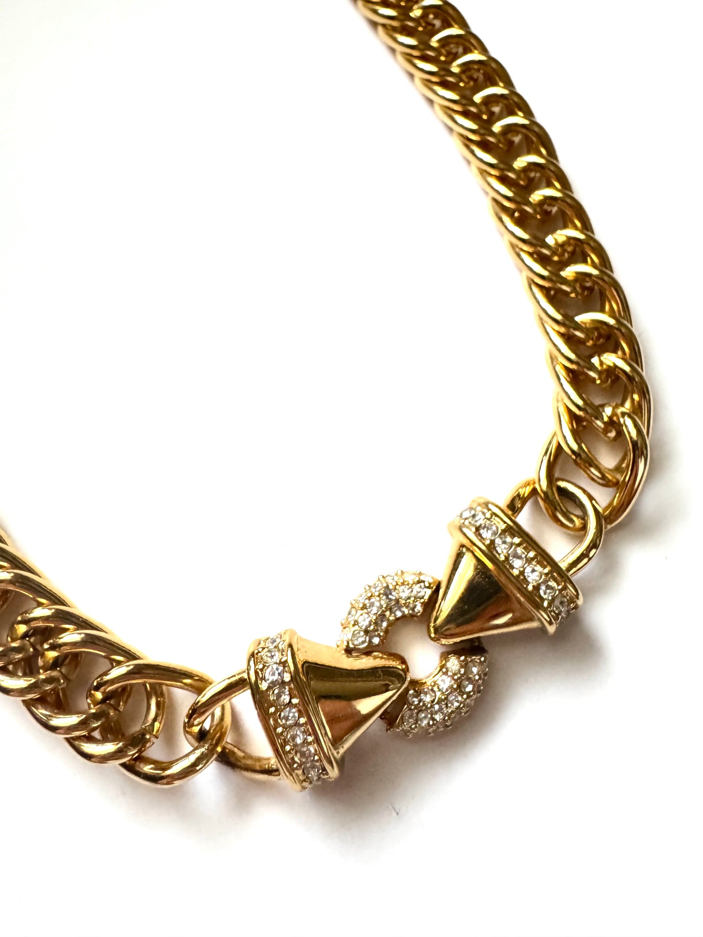 Vintage Nolan Miller Gold-Tone Statement Necklace with Pave Front Clasp