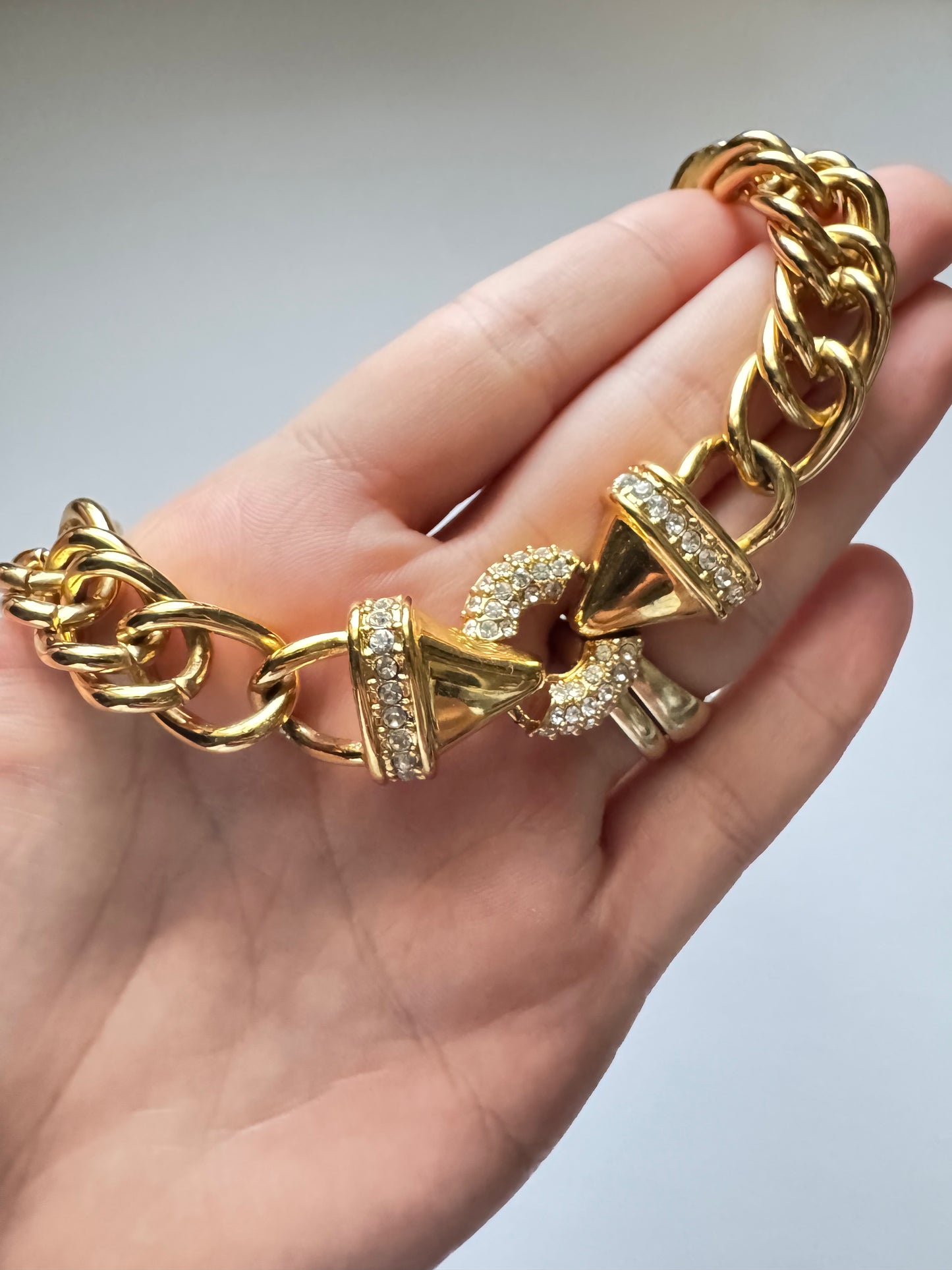 Vintage Nolan Miller Gold-Tone Statement Necklace with Pave Front Clasp