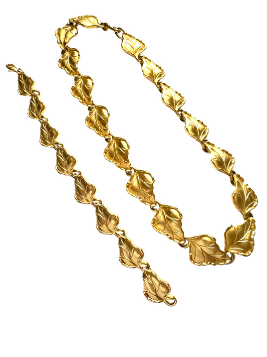 D. Paquette Signed Vintage Gold-Tone Leaf Necklace & Bracelet Set
