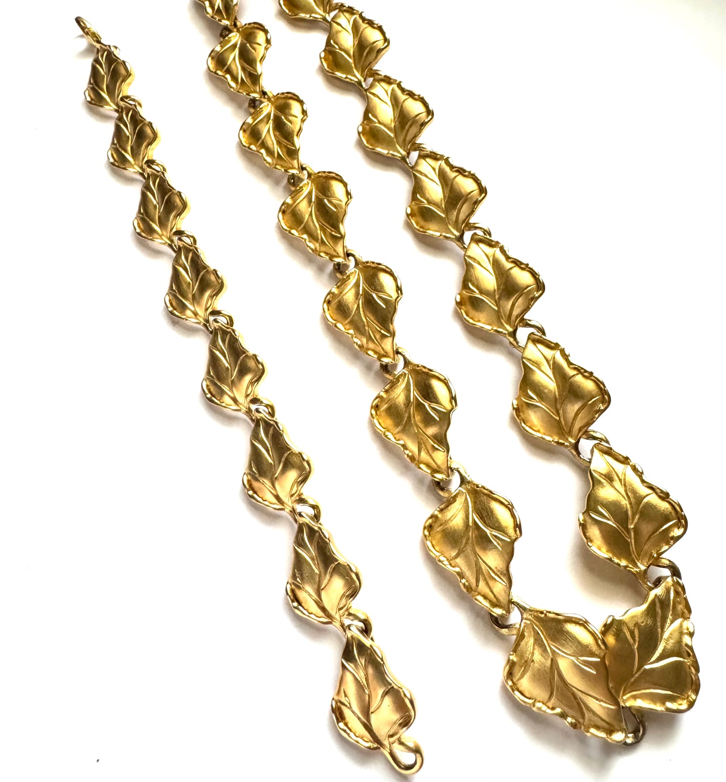 D. Paquette Signed Vintage Gold-Tone Leaf Necklace & Bracelet Set