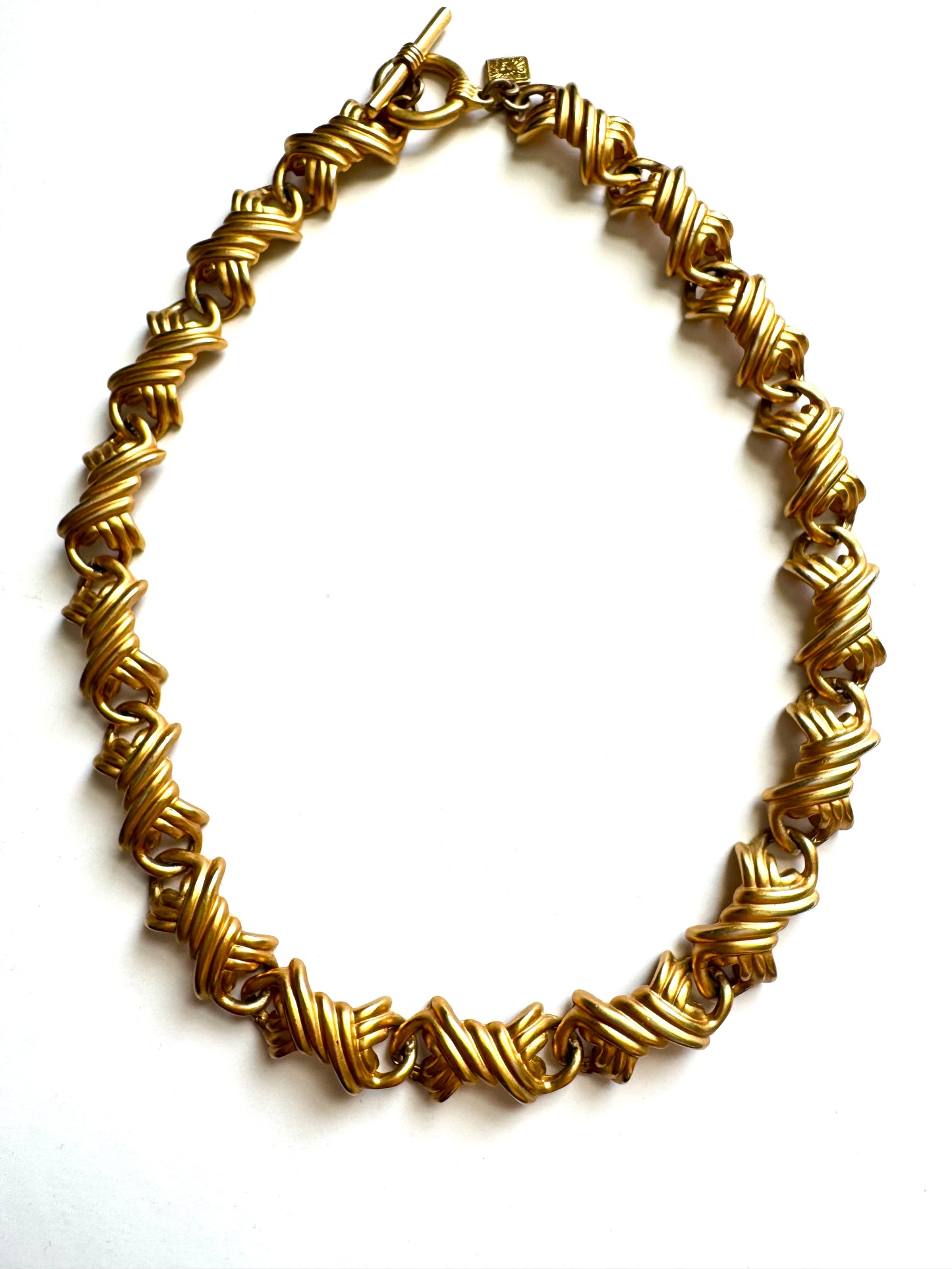 Vintage Anne Klein Brushed Gold Link Necklace with Toggle Clasp