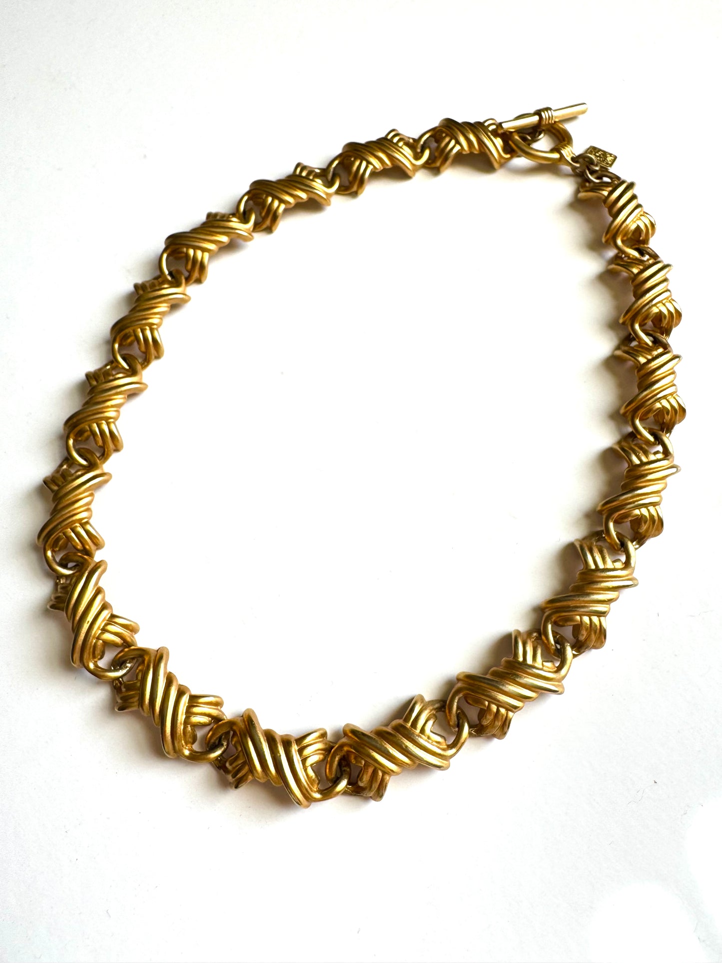 Vintage Anne Klein Brushed Gold Link Necklace with Toggle Clasp