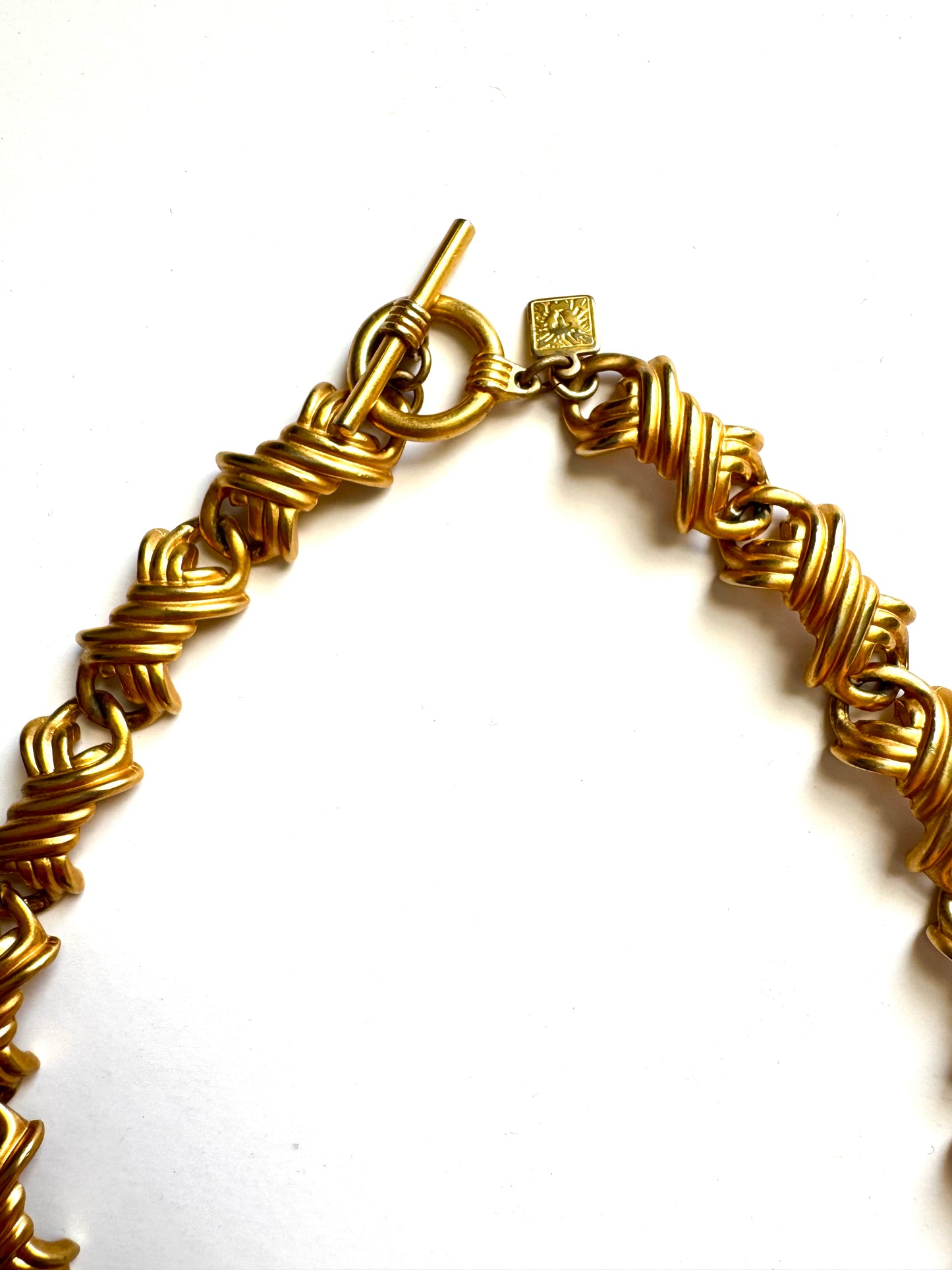 Vintage Anne Klein Brushed Gold Link Necklace with Toggle Clasp