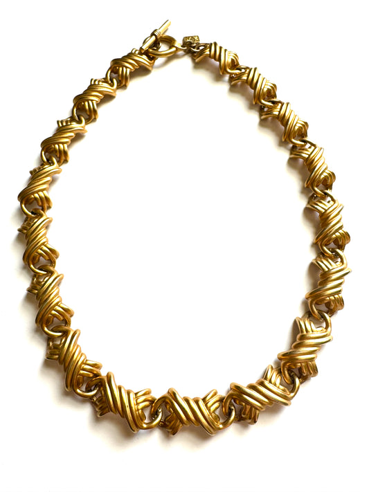 Vintage Anne Klein Brushed Gold Link Necklace with Toggle Clasp
