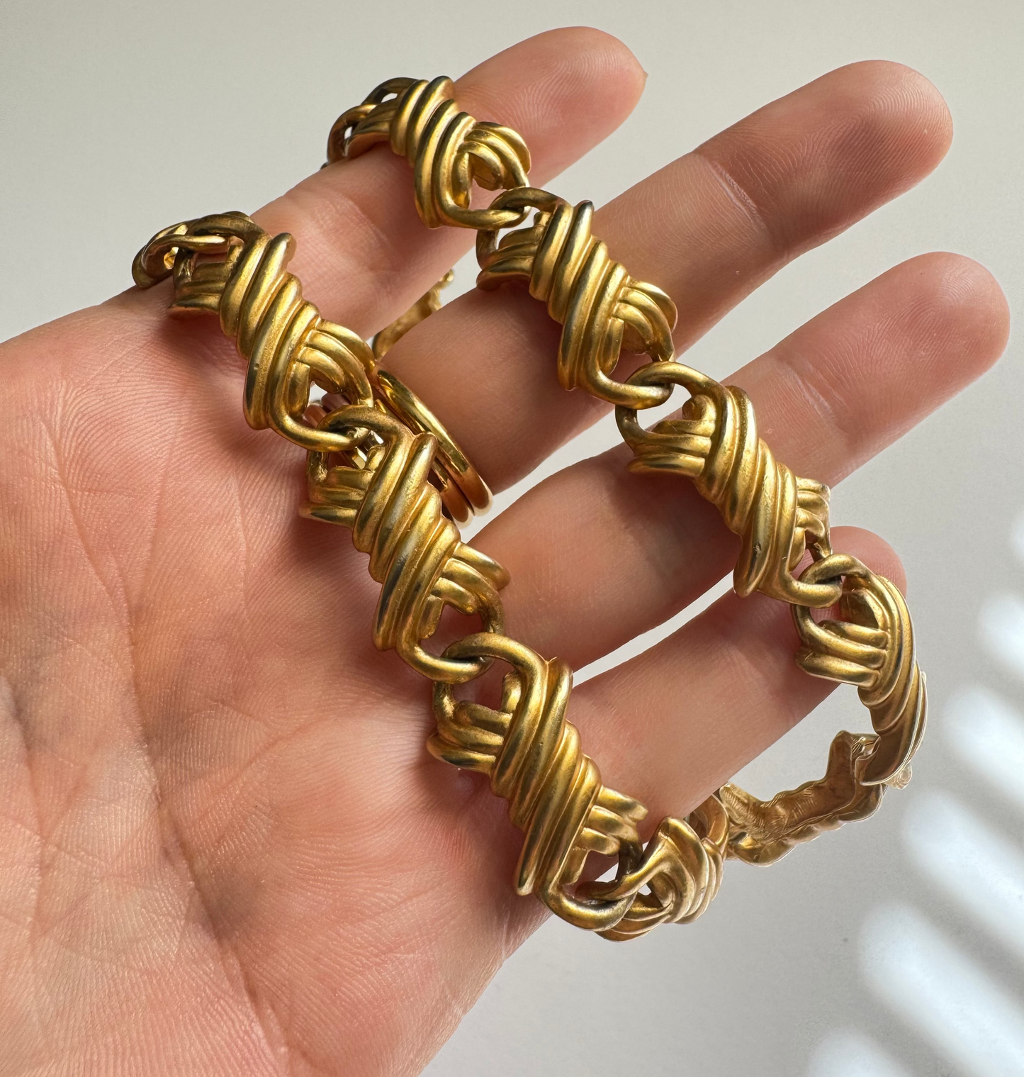 Vintage Anne Klein Brushed Gold Link Necklace with Toggle Clasp