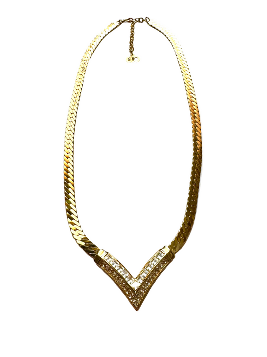 Vintage Christian Dior V-Shaped Crystal Collar Necklace