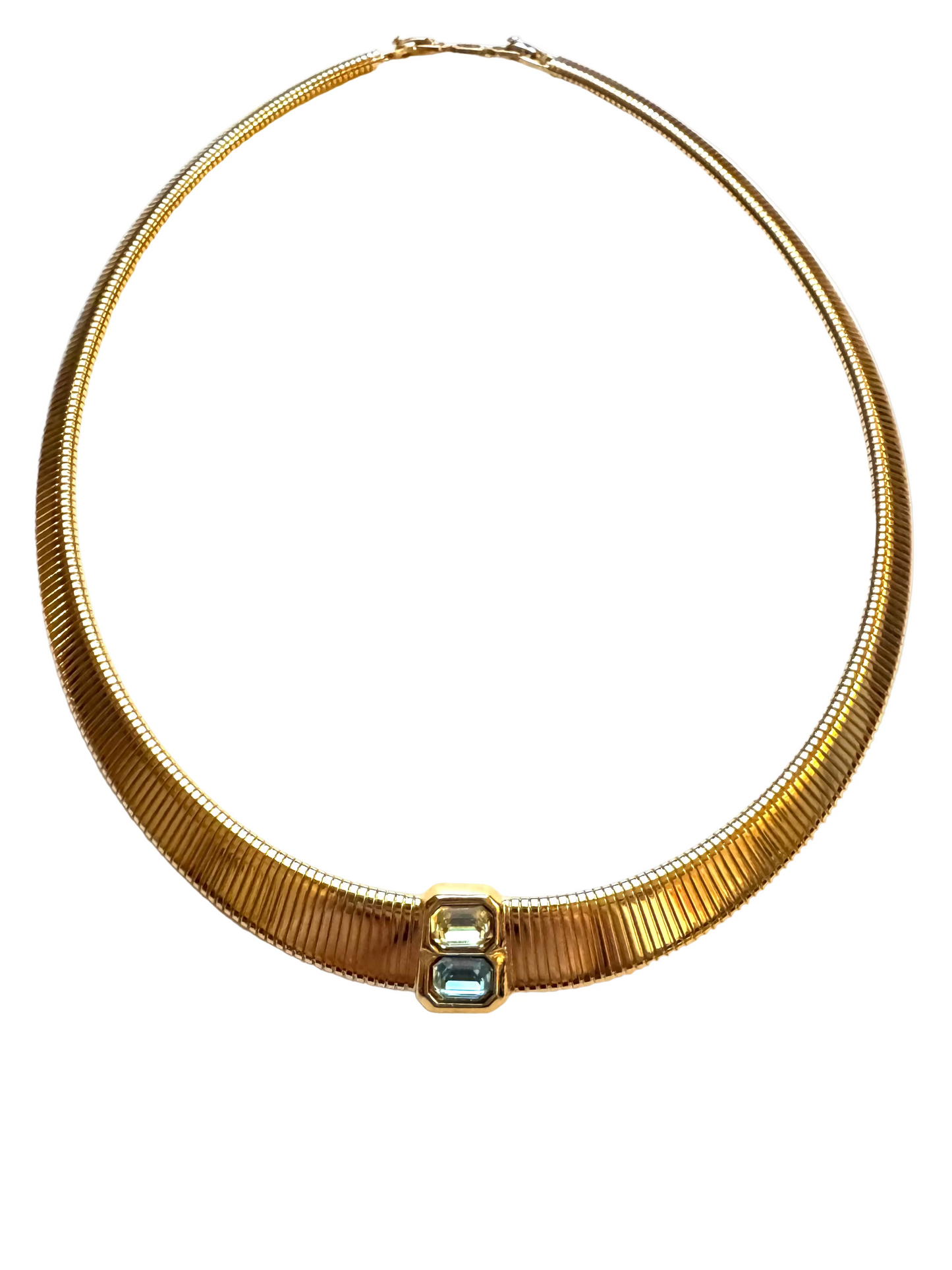 Vintage Christian Dior Tubogas Collar Necklace with Blue & Yellow Stones