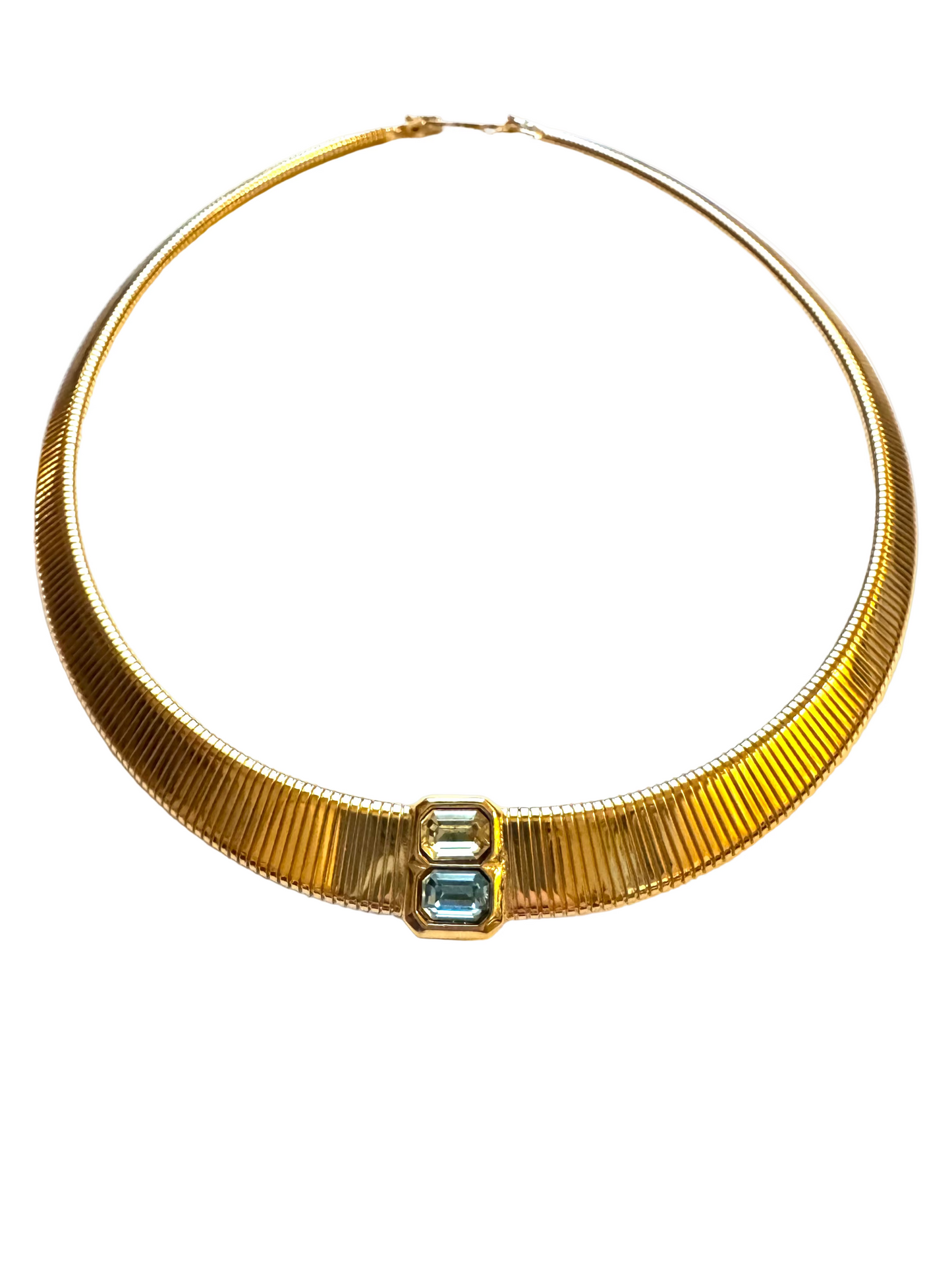 Vintage Christian Dior Tubogas Collar Necklace with Blue & Yellow Stones