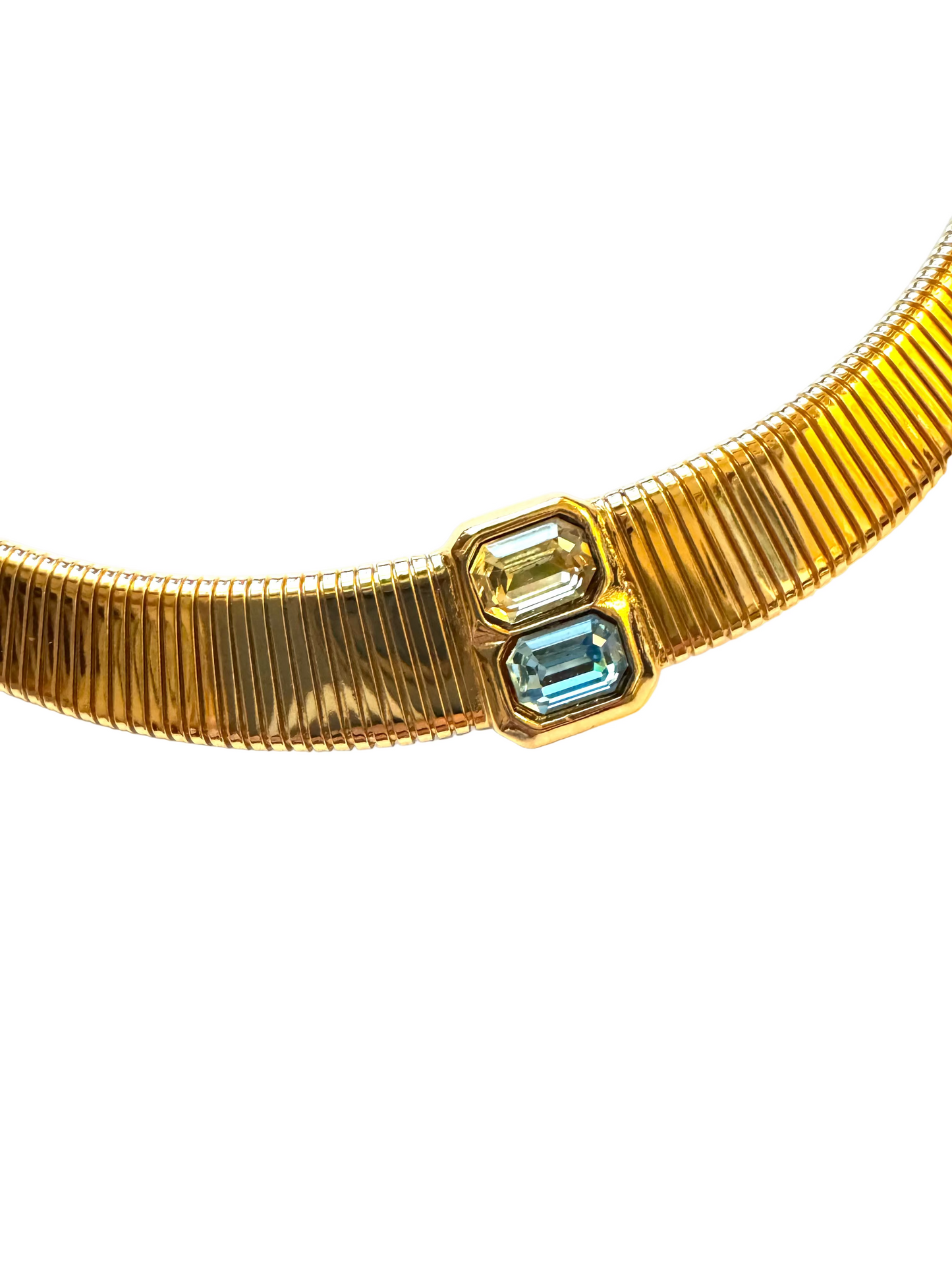 Vintage Christian Dior Tubogas Collar Necklace with Blue & Yellow Stones