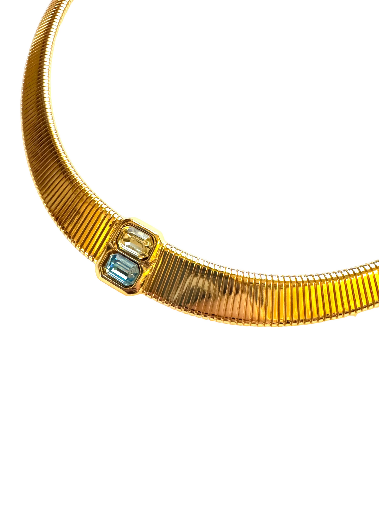 Vintage Christian Dior Tubogas Collar Necklace with Blue & Yellow Stones