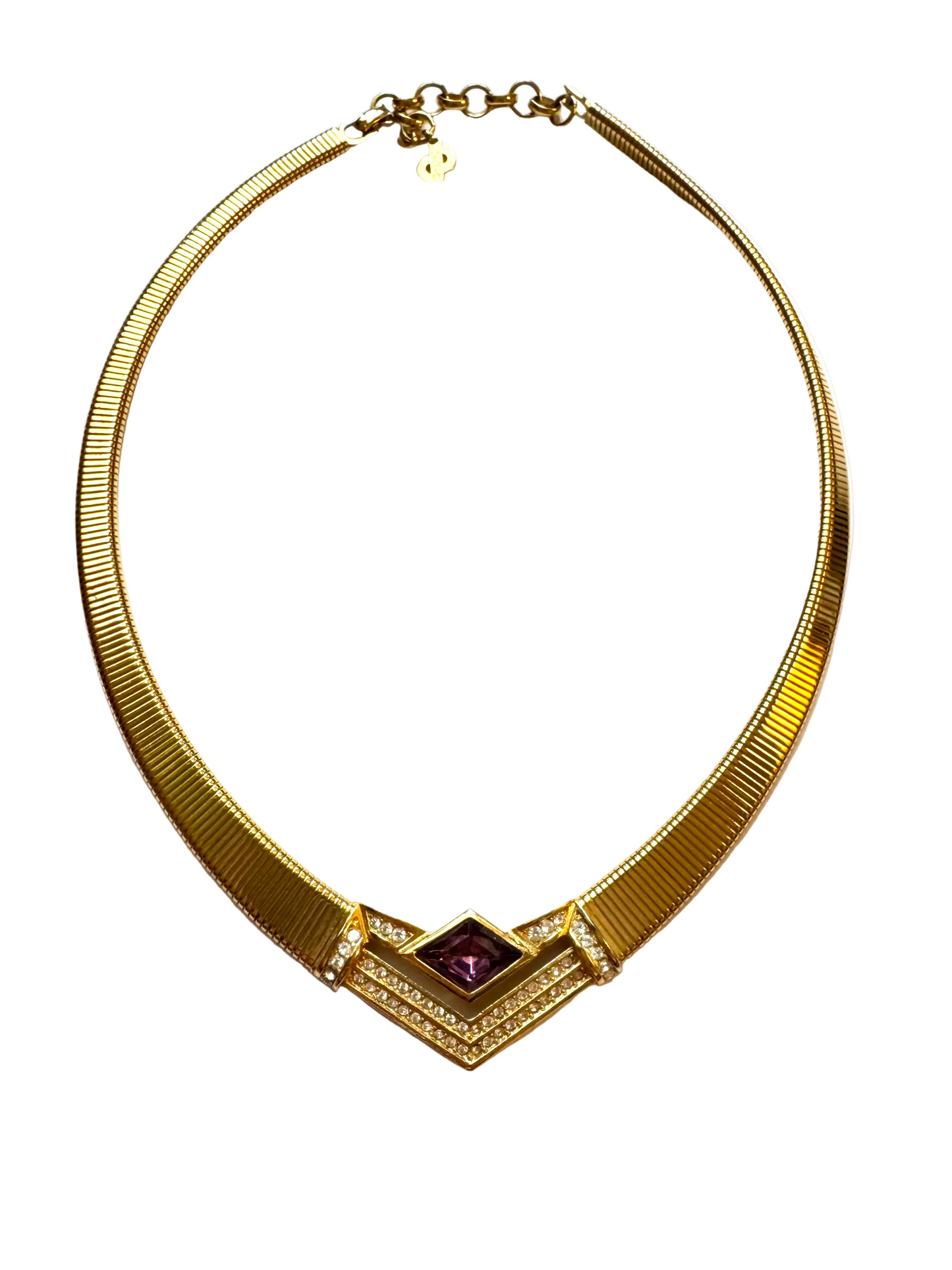 Vintage Christian Dior Tubogas Necklace with Purple Crystal Pave Accents