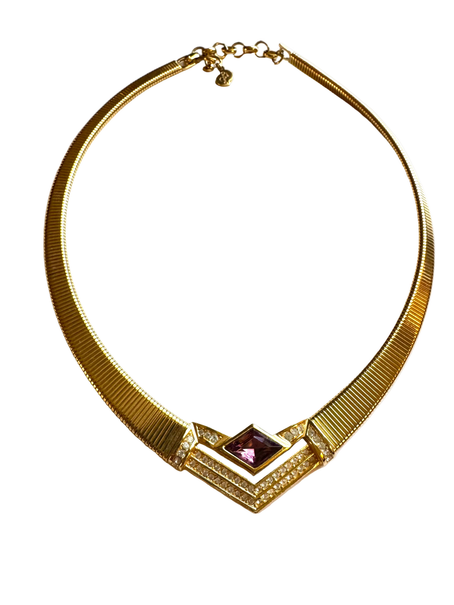 Vintage Christian Dior Tubogas Necklace with Purple Crystal Pave Accents