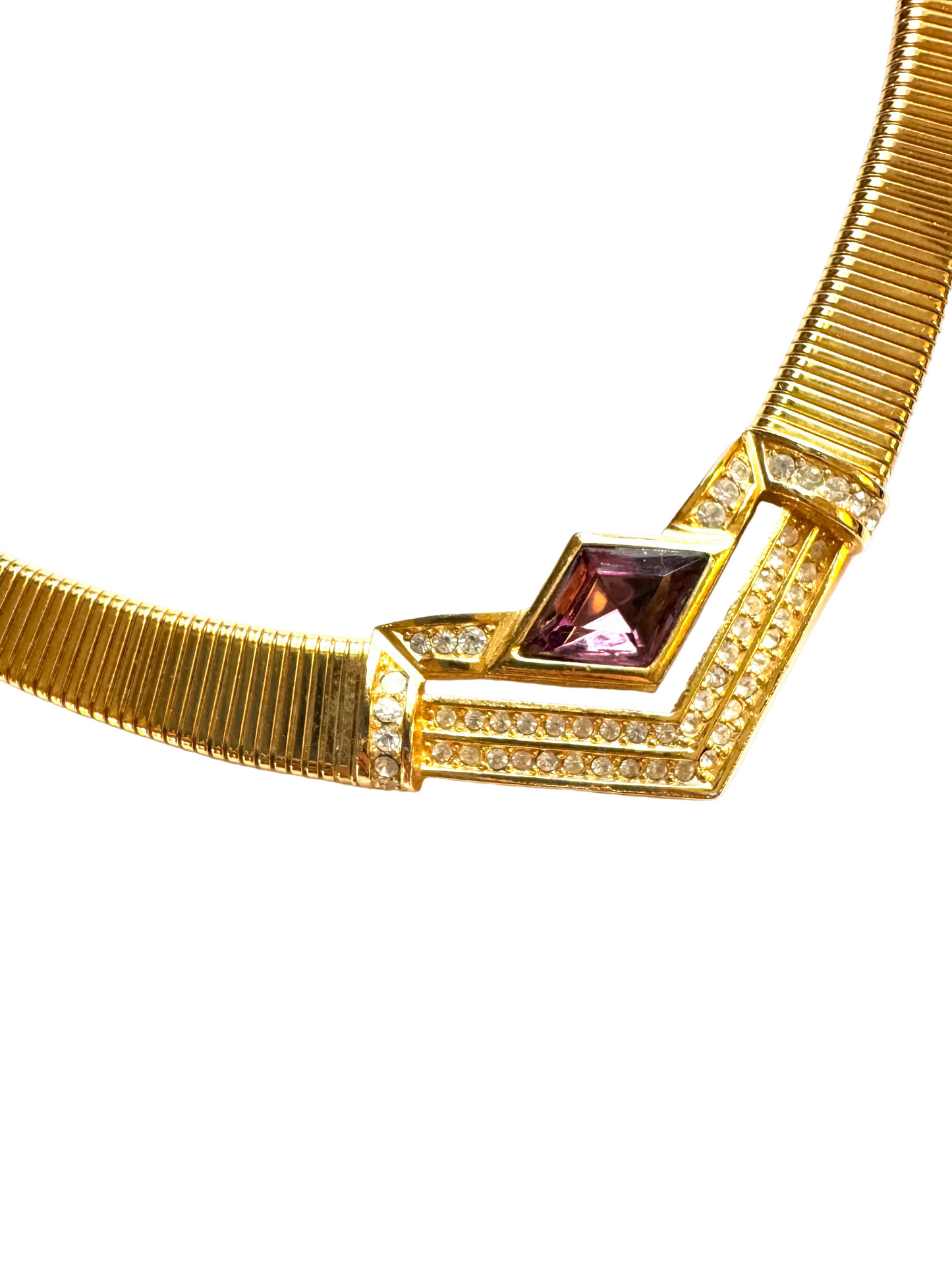 Vintage Christian Dior Tubogas Necklace with Purple Crystal Pave Accents