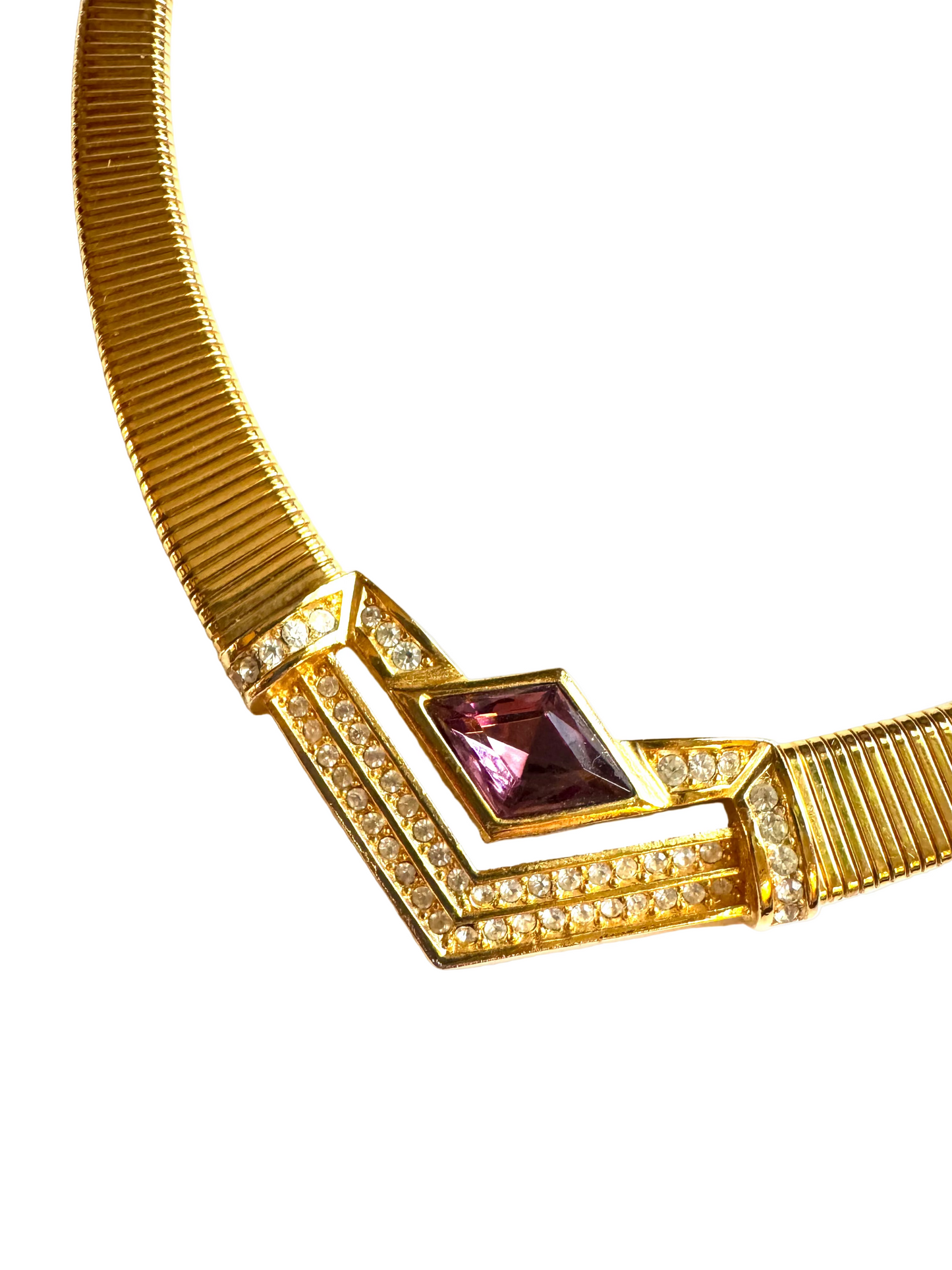 Vintage Christian Dior Tubogas Necklace with Purple Crystal Pave Accents