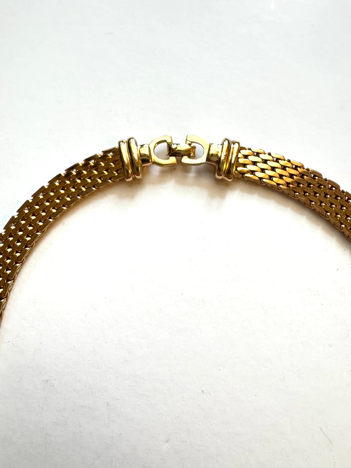 Vintage Christian Dior Gold-tone Panther Chain Collar Necklace with Pavé Link Center