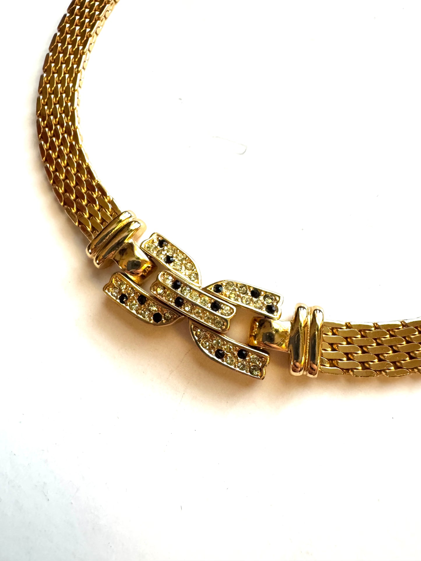 Vintage Christian Dior Gold-tone Panther Chain Collar Necklace with Pavé Link Center