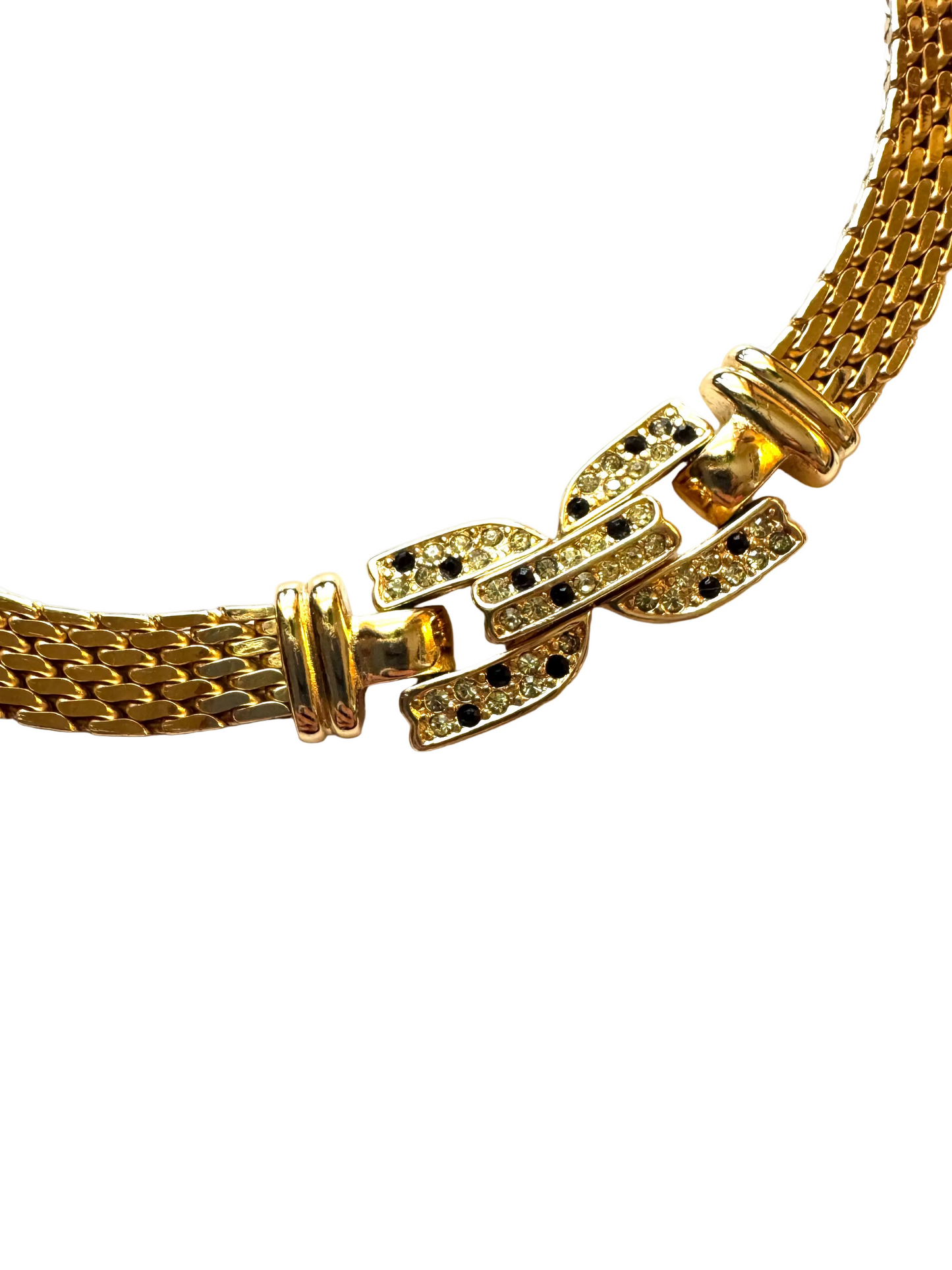 Vintage Christian Dior Gold-tone Panther Chain Collar Necklace with Pavé Link Center